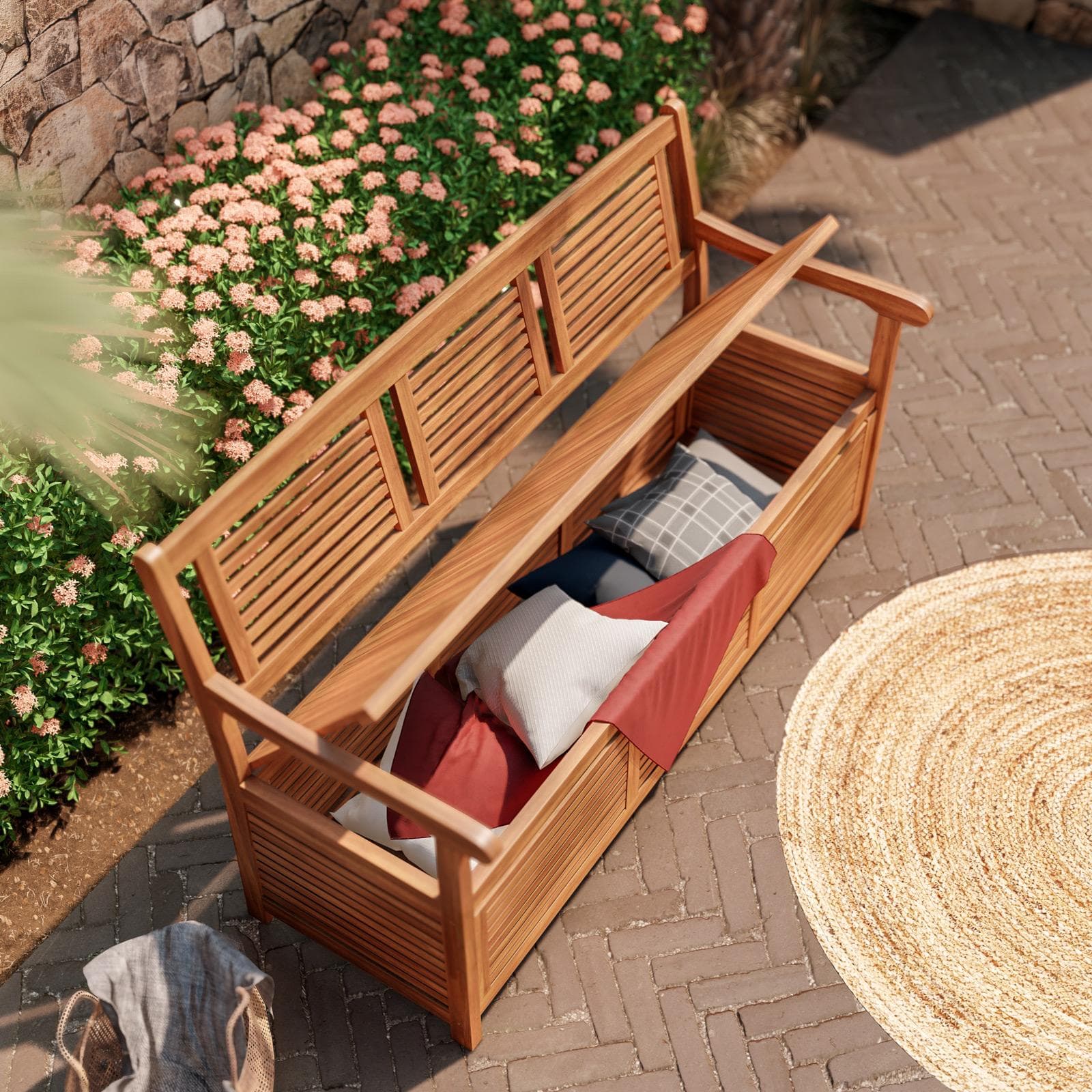 Panca con contenitore 157x90h cm in legno di acacia - Paja