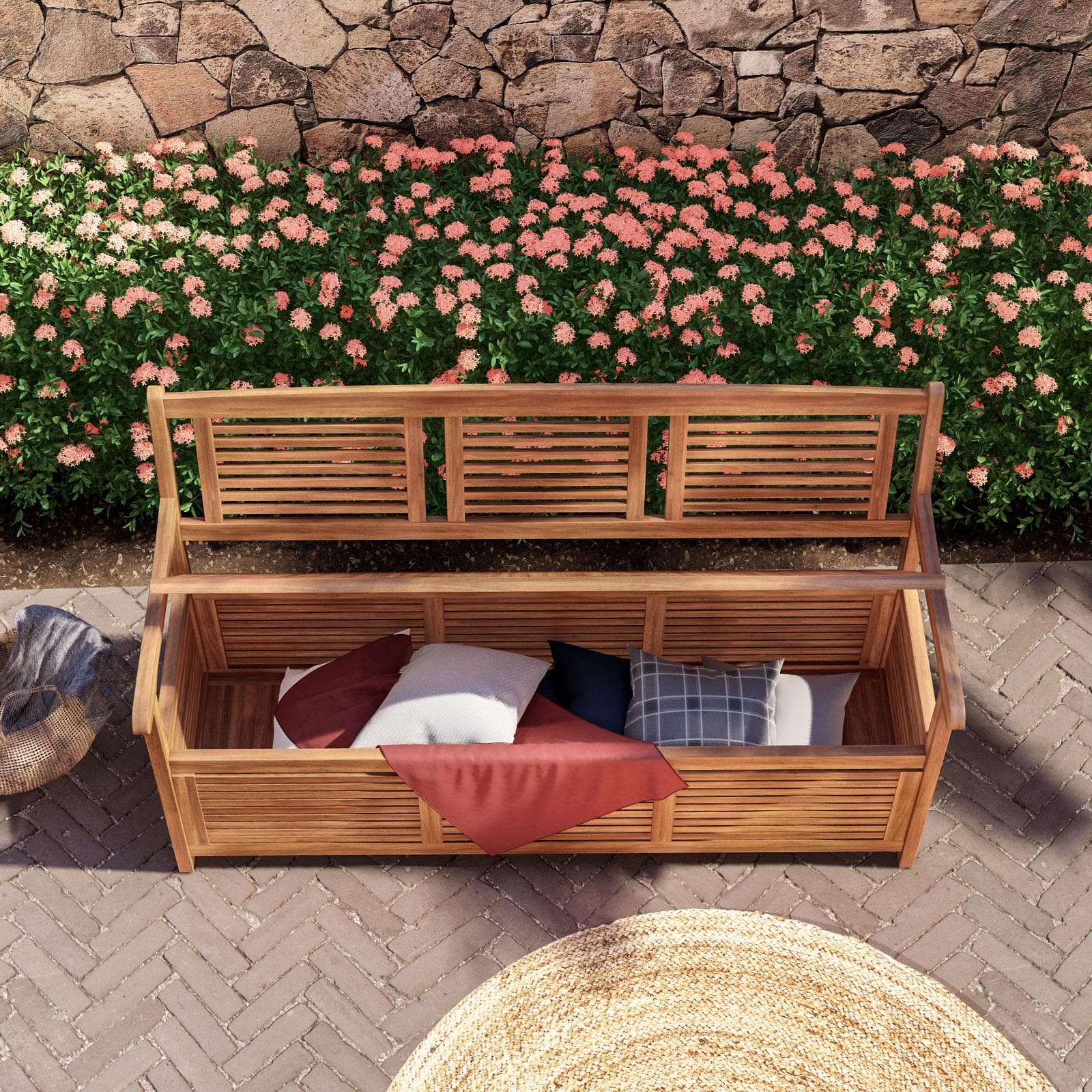 Panca con contenitore 157x90h cm in legno di acacia - Paja