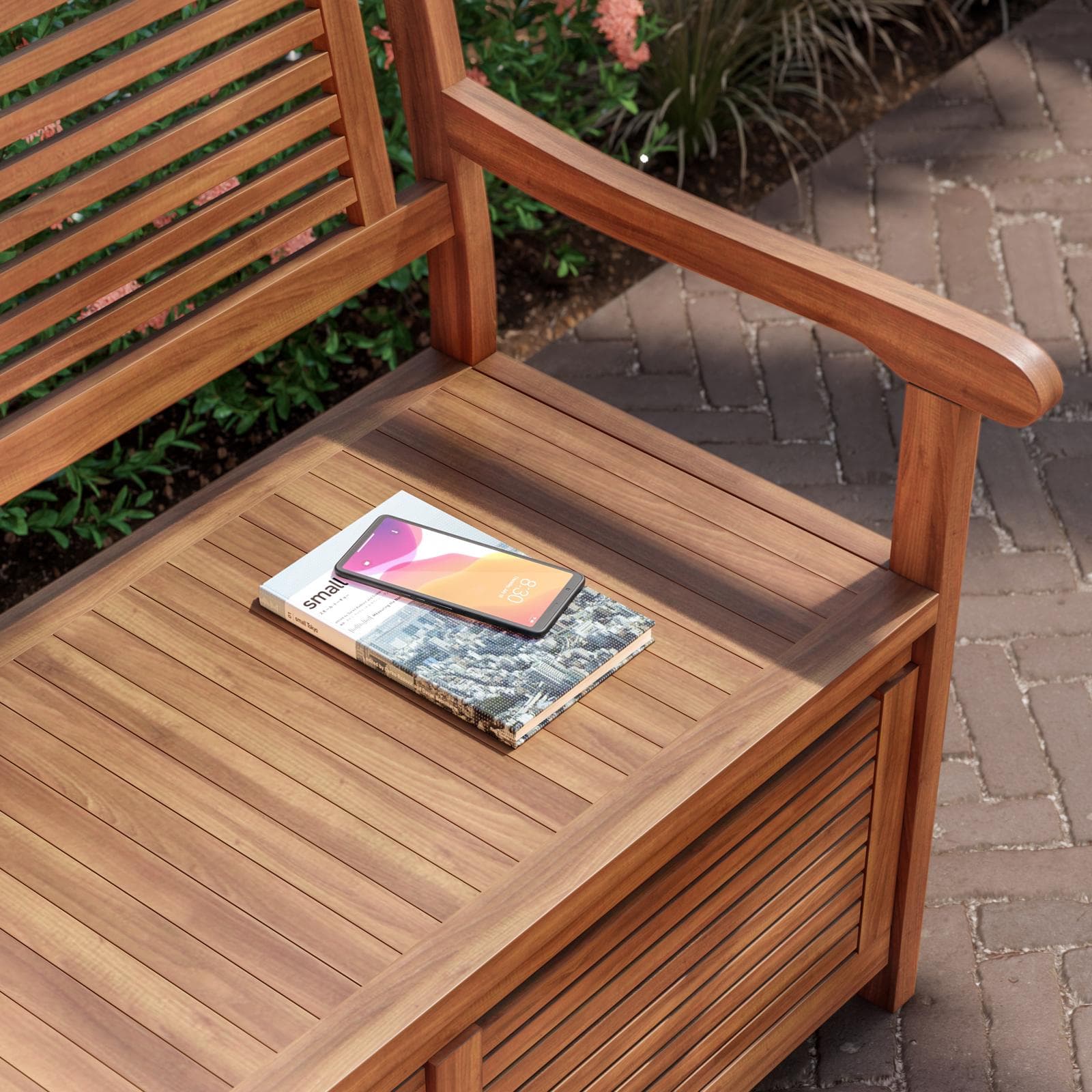 Panca con contenitore 157x90h cm in legno di acacia - Paja