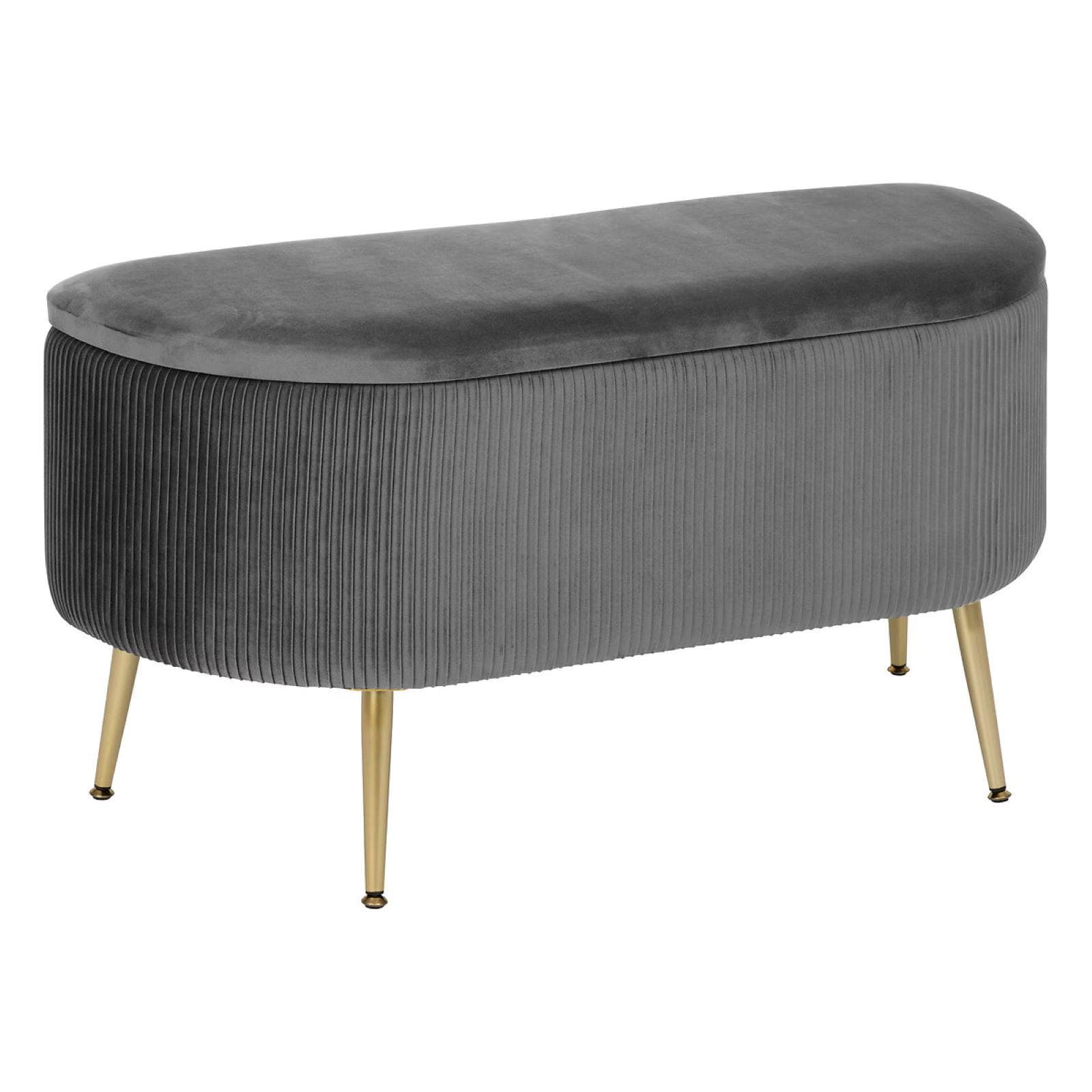 Panca contenitore 100x40 cm a mezzaluna in velluto grigio con gambe in metallo oro - Caen