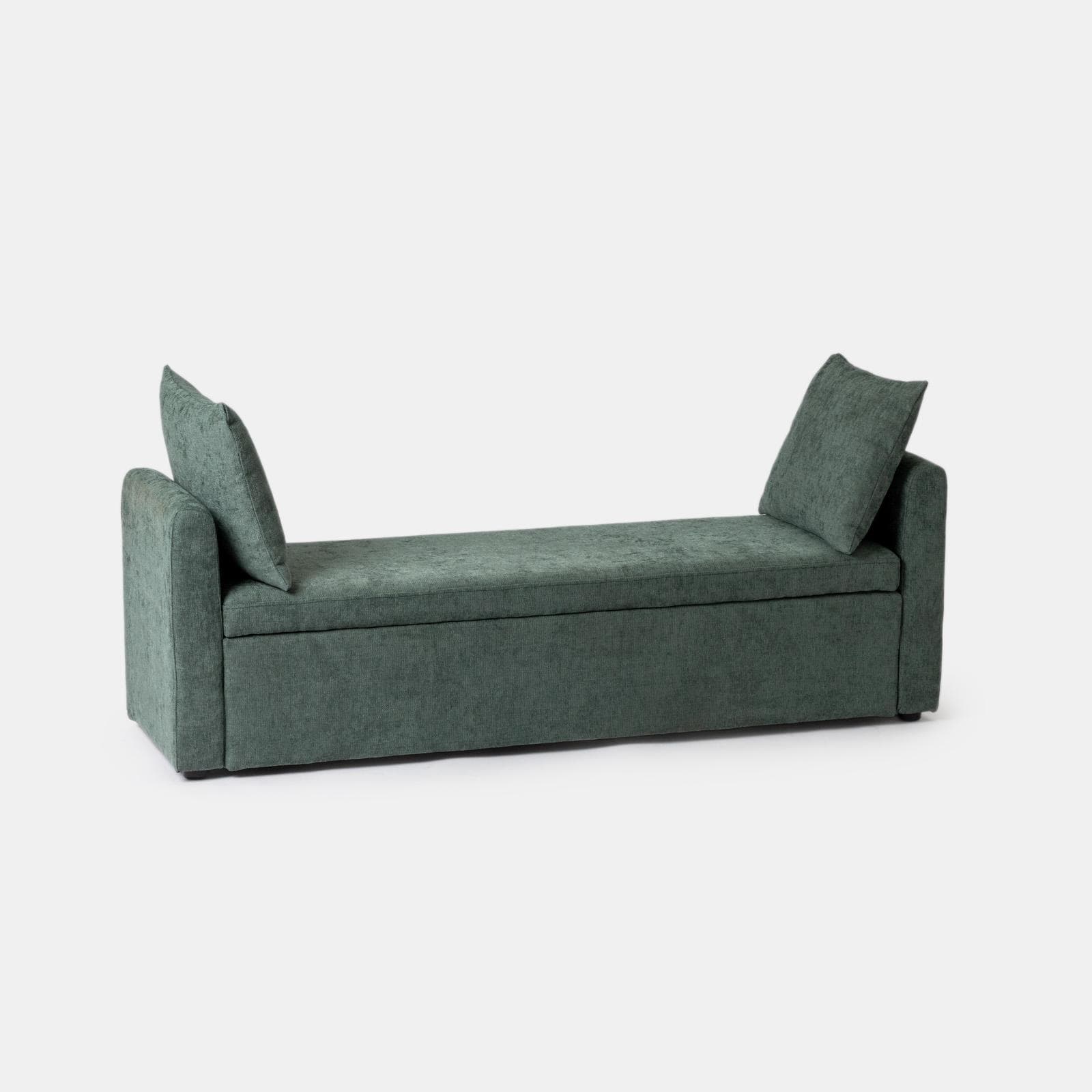 Panca contenitore 151x50h cm in tessuto verde salvia con cuscini inclusi - Levia