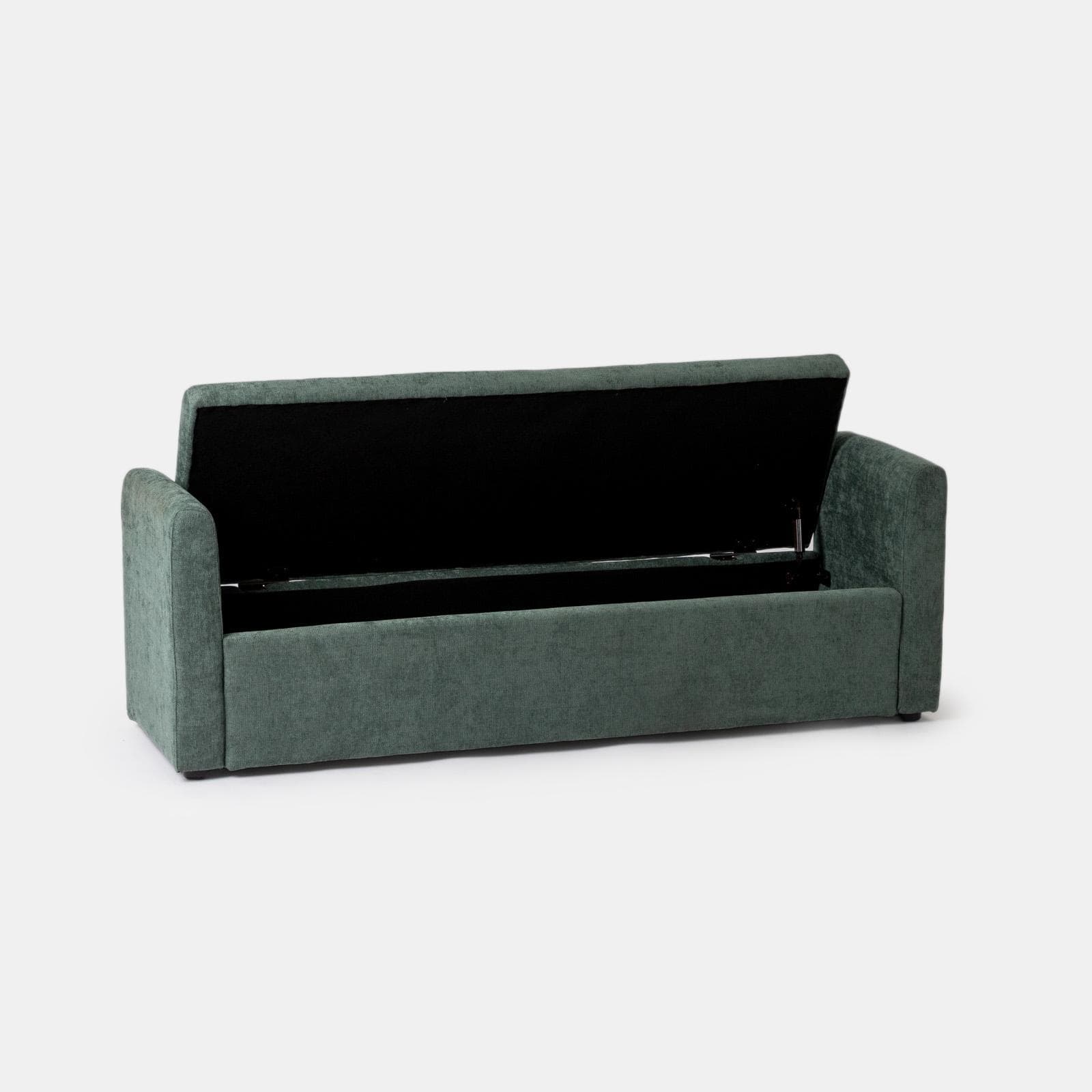 Panca contenitore 151x50h cm in tessuto verde salvia con cuscini inclusi - Levia