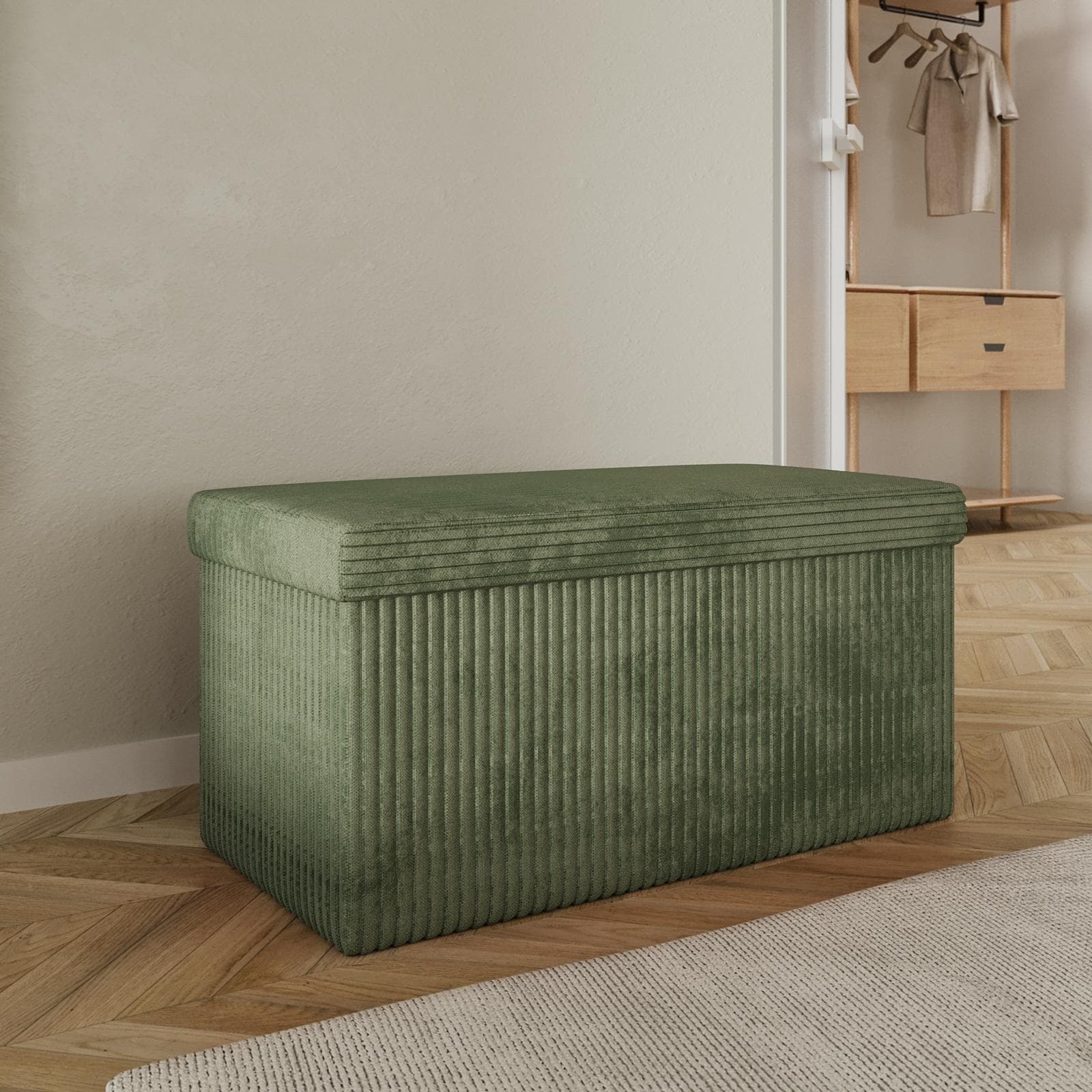 Panca contenitore pieghevole 76x38 cm in velluto a coste verde - Ghergana