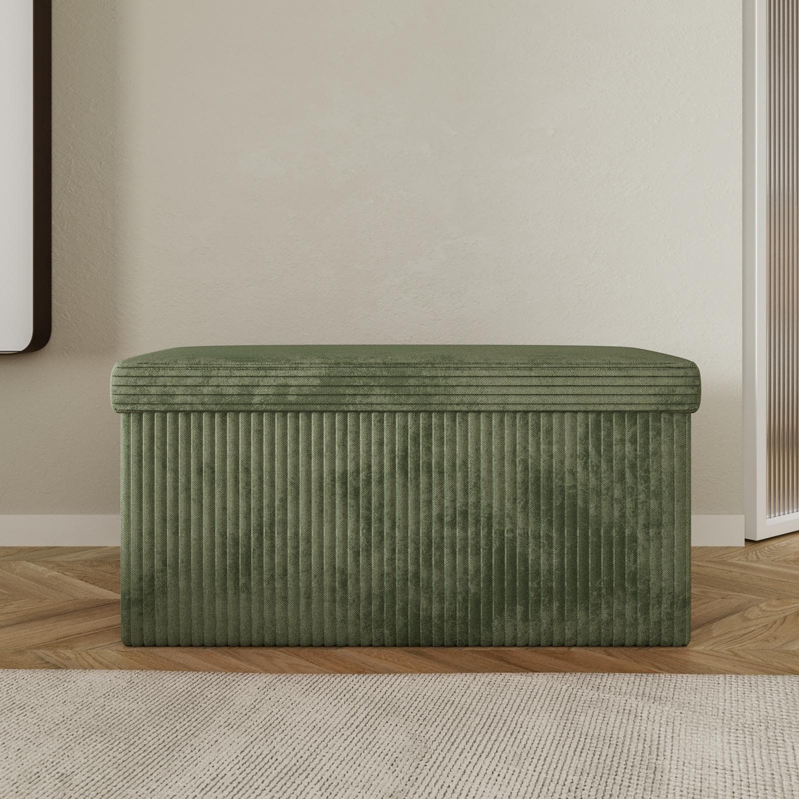 Panca contenitore pieghevole 76x38 cm in velluto a coste verde - Ghergana