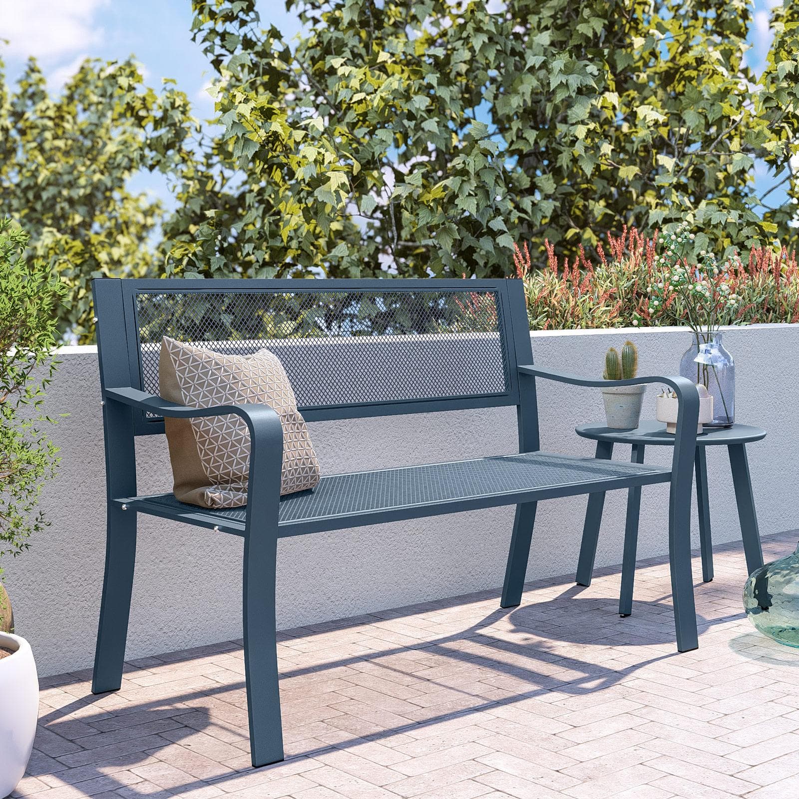 Panchina 2 posti in acciaio blu oceano - Faber