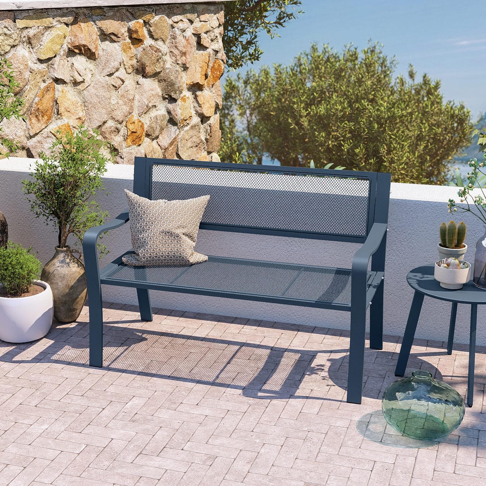 Panchina 2 posti in acciaio blu oceano - Faber