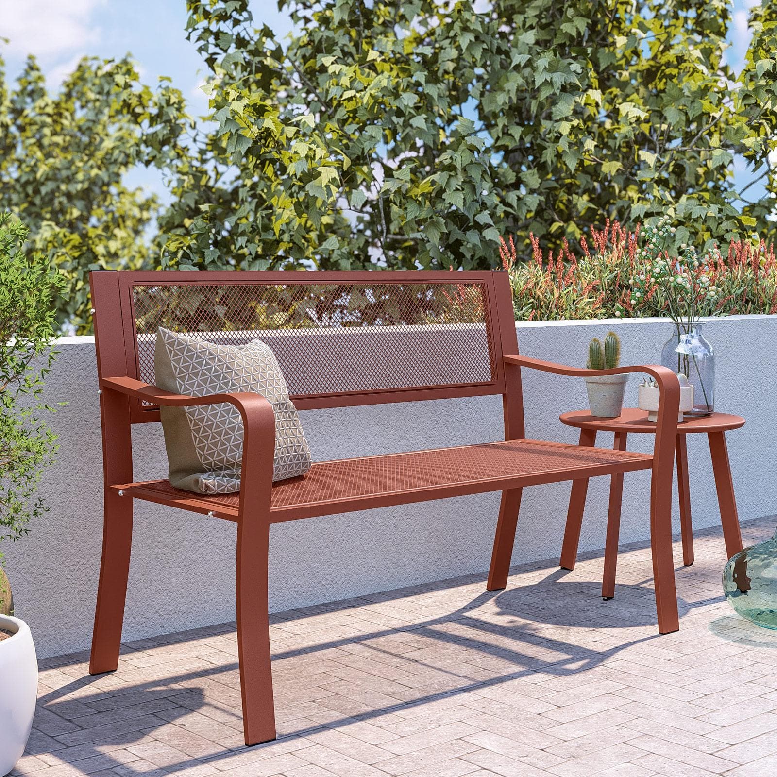 Panchina 2 posti in acciaio terracotta - Faber