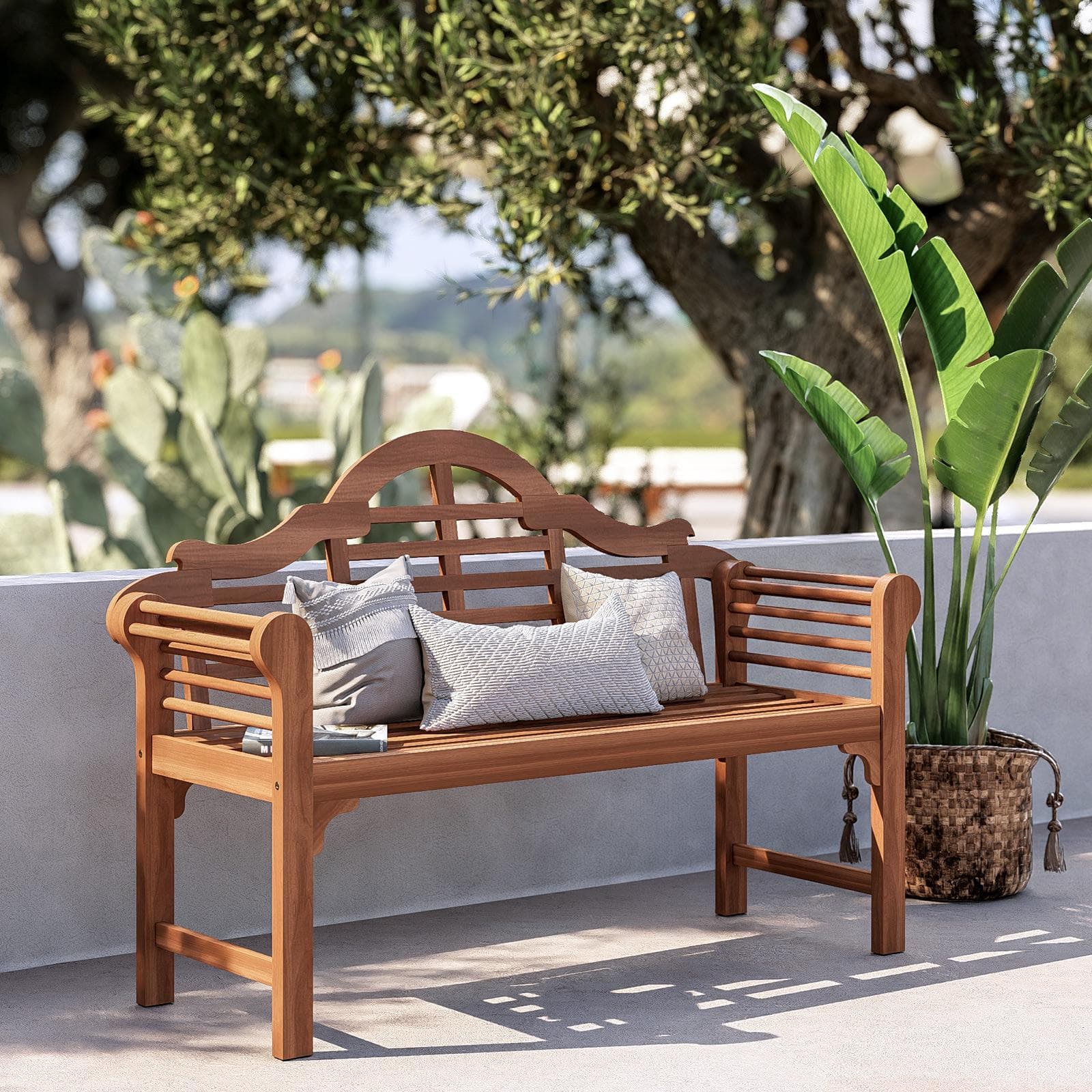 Panchina da giardino 3 posti in legno di acacia stile classico - Disha
