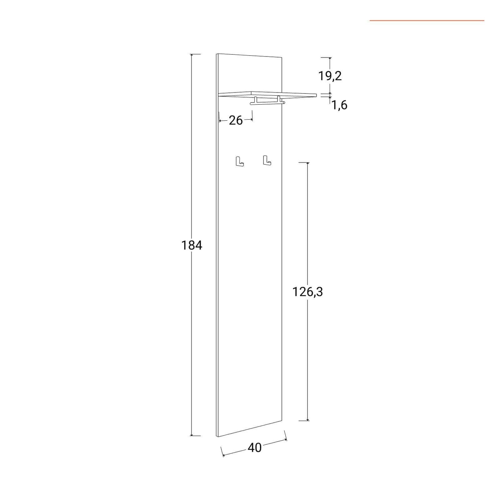 Pannello appendiabiti 40x184h cm con 2 ganci e mensola bronzo - Blake