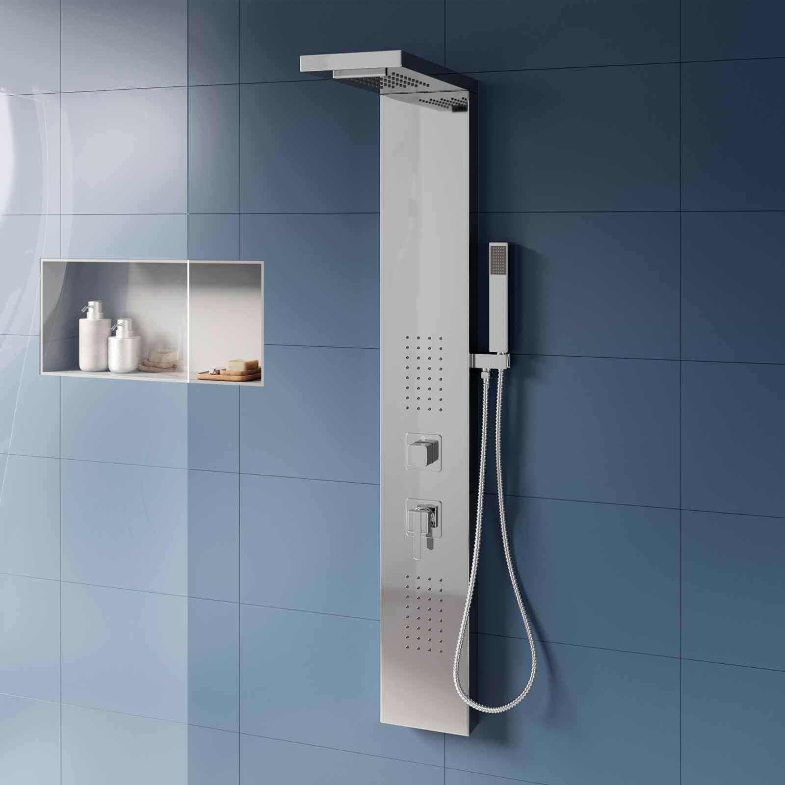 Pannello doccia idromassaggio squadrato in acciaio inox con 150 getti anticalcare - Kansas