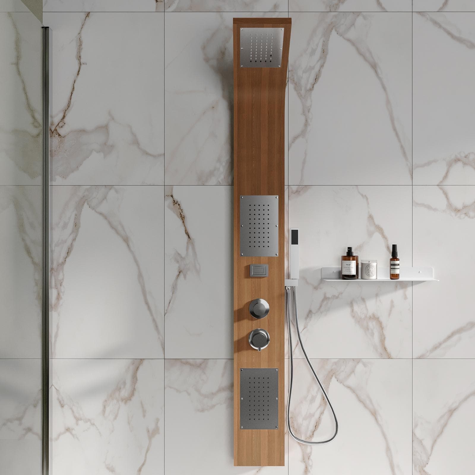Pannello doccia idromassaggio multigetto finitura legno bambù - Gea