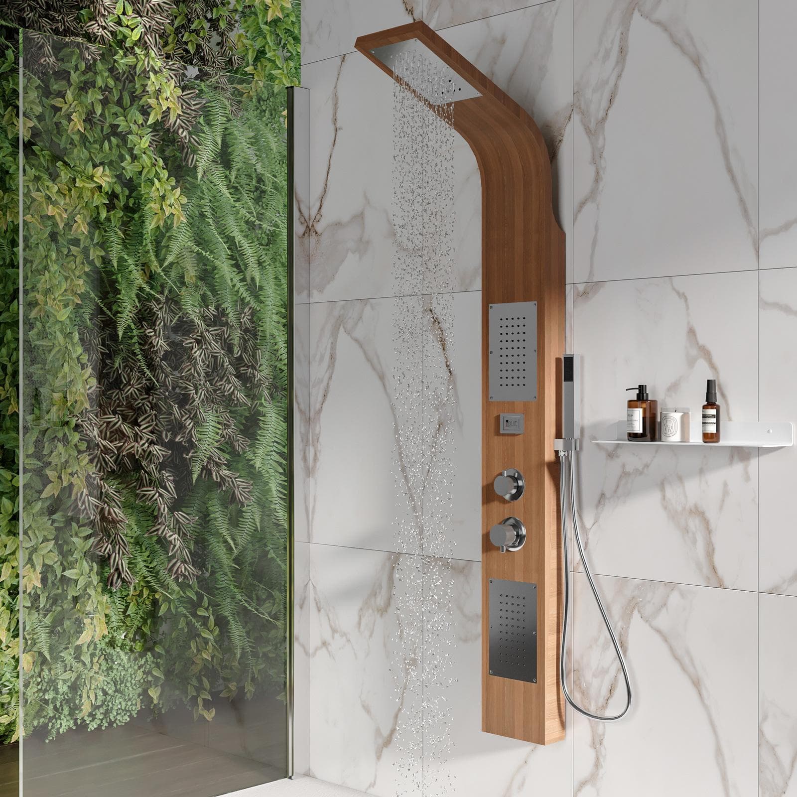 Pannello doccia idromassaggio multigetto finitura legno bambù - Gea