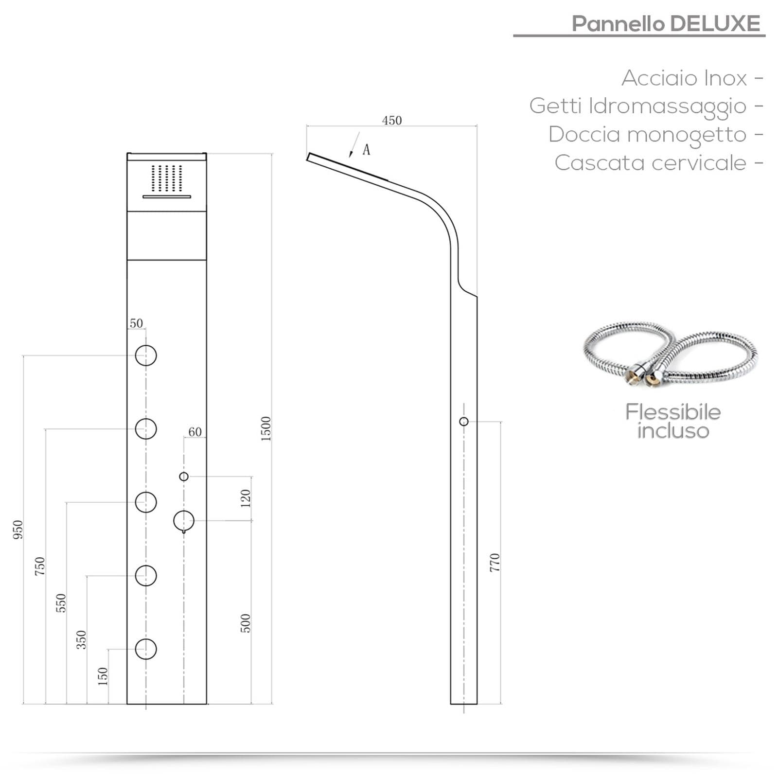 Pannello doccia in acciaio inox con soffione idromassaggio - Luxury
