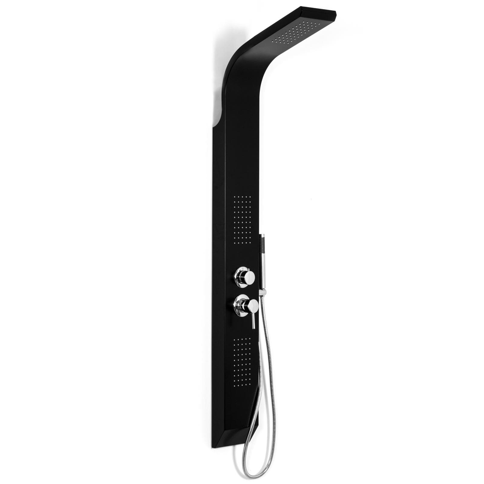 Pannello doccia in alluminio nero con miscelatore design minimal cromato - Alaska
