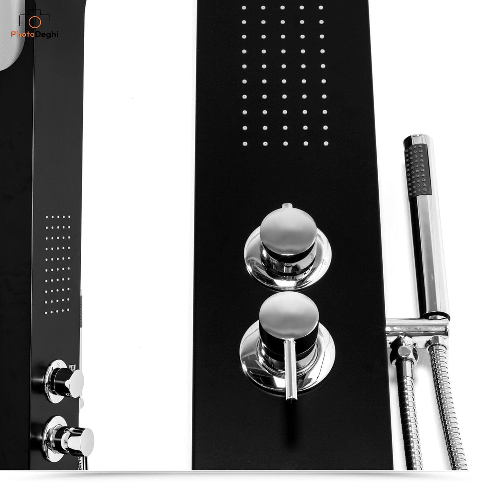 Pannello doccia in alluminio nero con miscelatore design minimal cromato - Alaska