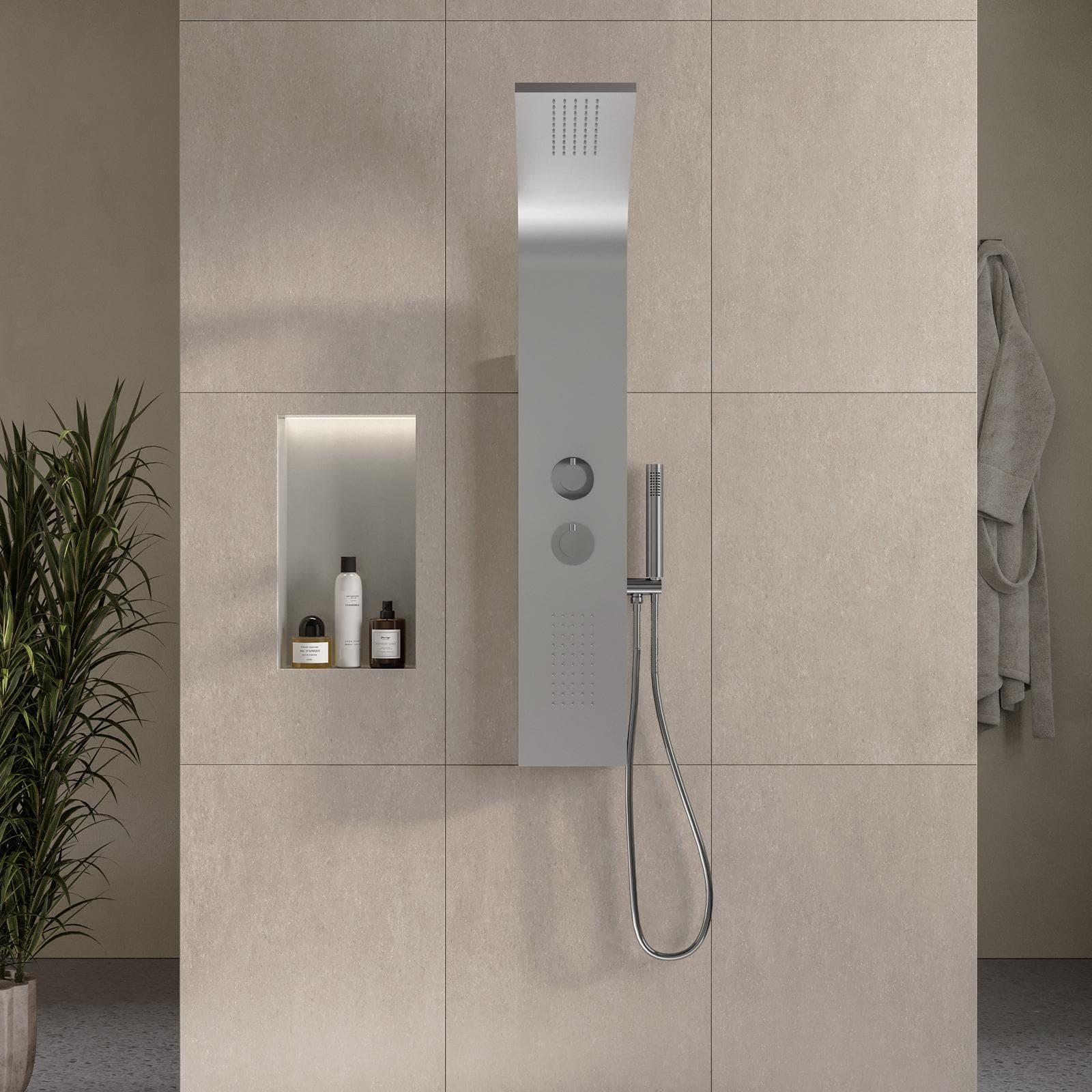 Pannello doccia termostatico in acciaio inox satinato getti idromassaggio - Swing