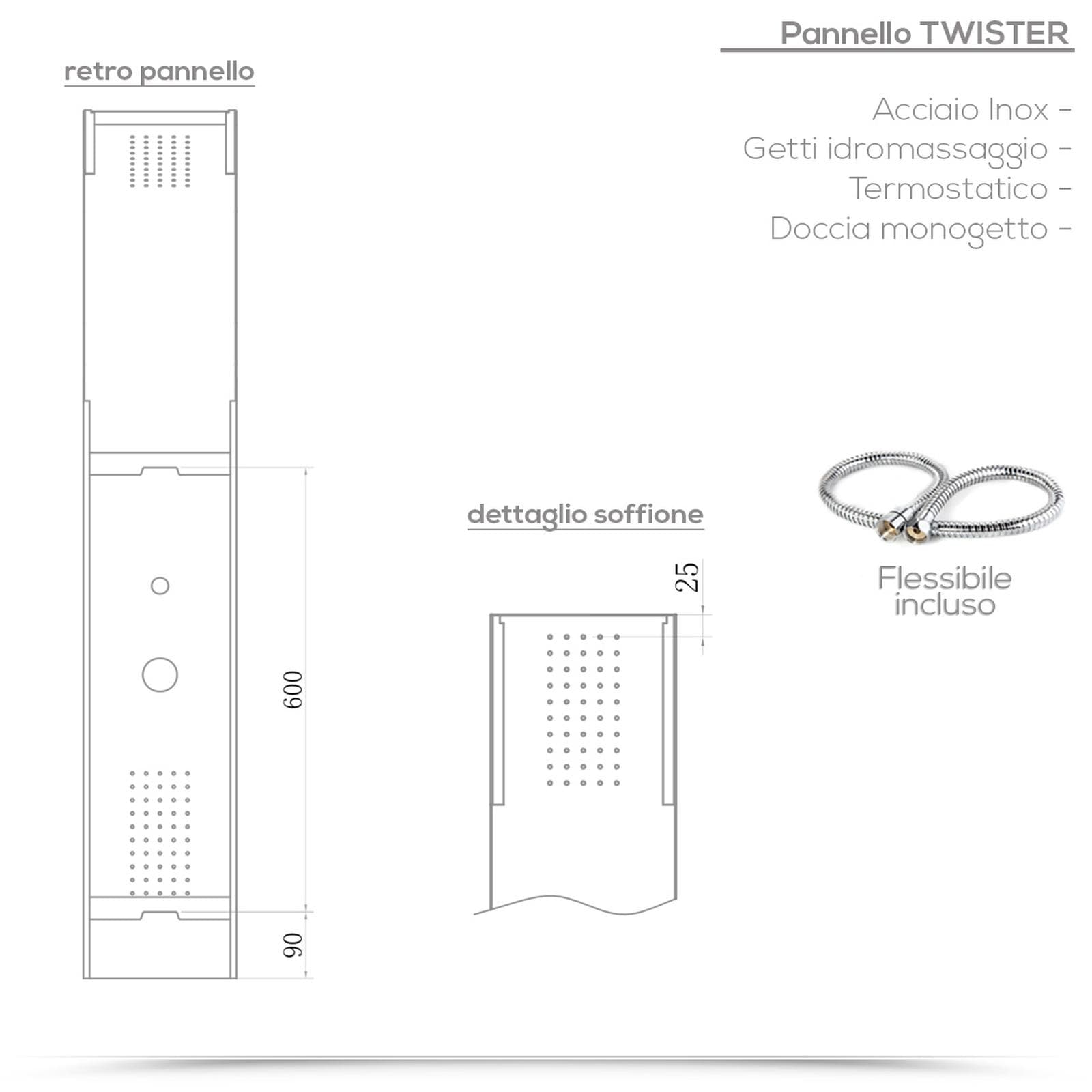Pannello doccia termostatico in acciaio inox satinato getti idromassaggio - Swing