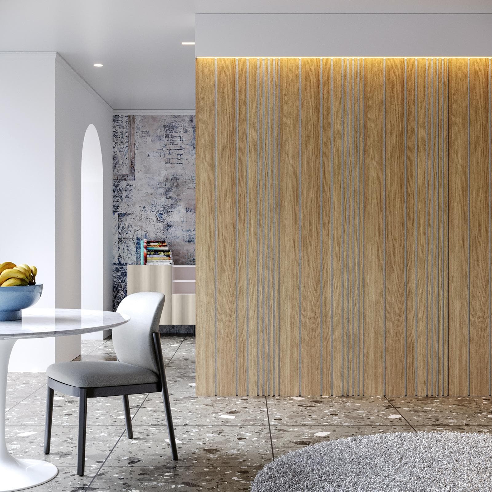 Pannello fonoassorbente boiserie 60x240h cm bianco con listelli irregolari rovere chiaro - Bjorn