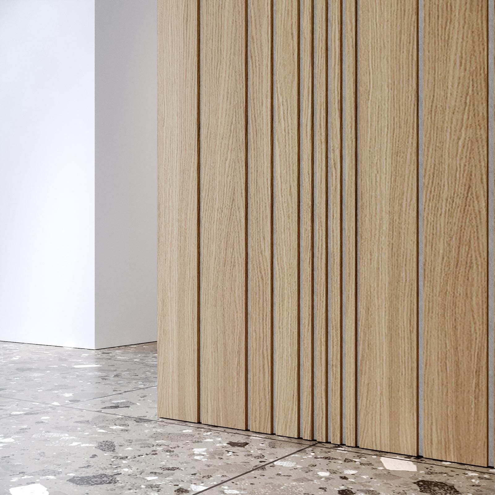 Pannello fonoassorbente boiserie 60x240h cm bianco con listelli irregolari rovere chiaro - Bjorn