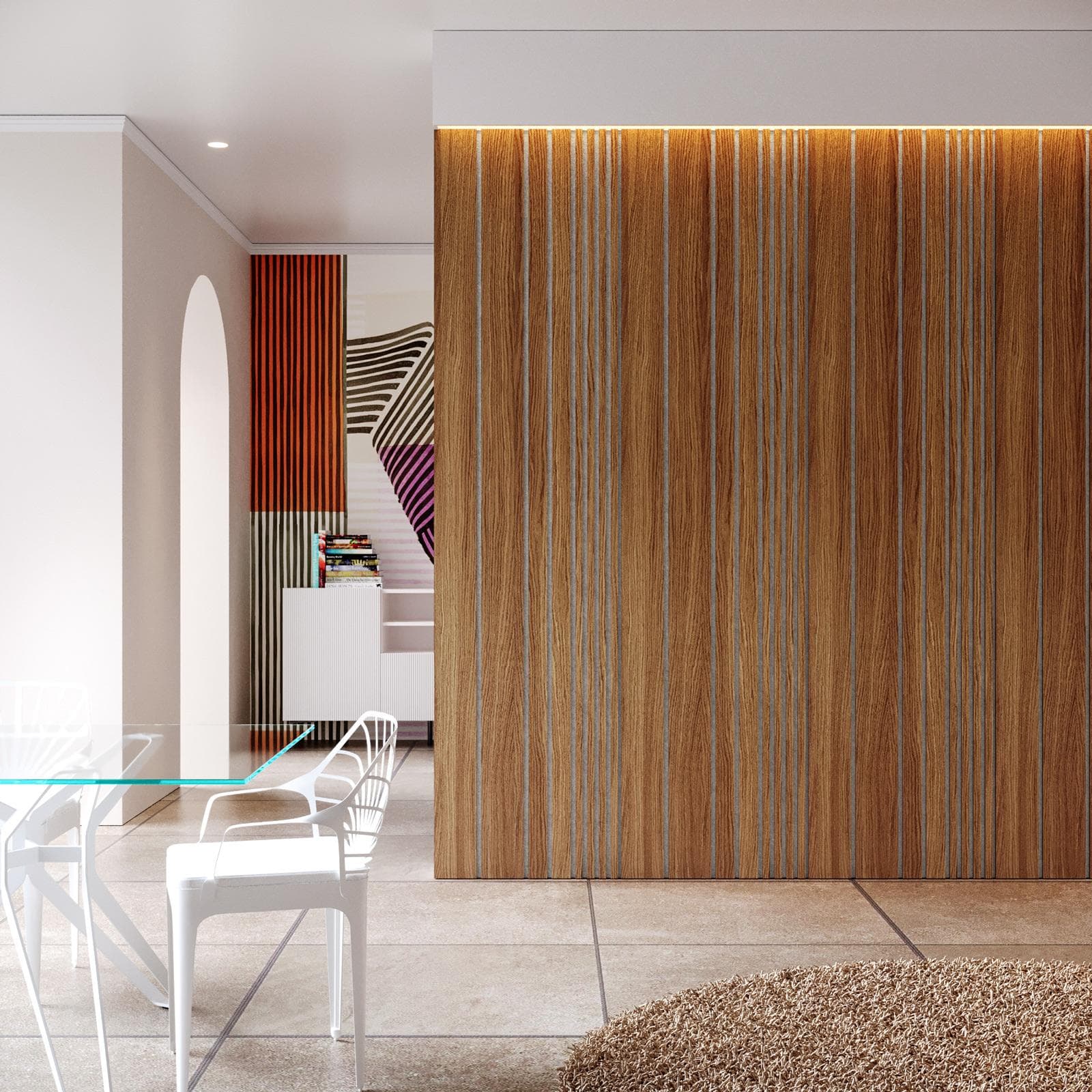 Pannello fonoassorbente boiserie 60x240h cm bianco con listelli irregolari rovere scuro - Bjorn