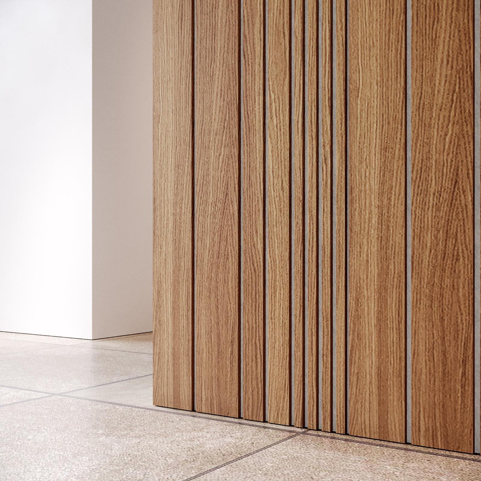 Pannello fonoassorbente boiserie 60x240h cm bianco con listelli irregolari rovere scuro - Bjorn