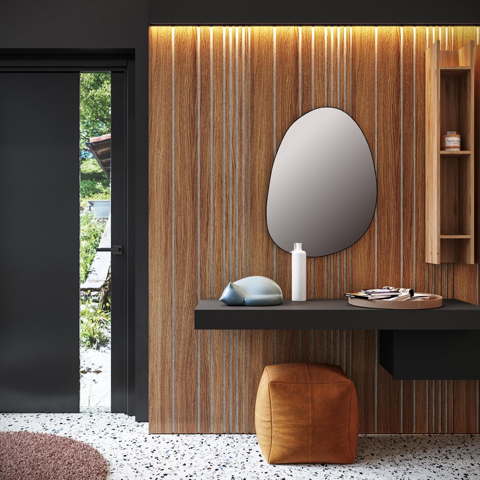 Pannello fonoassorbente boiserie 60x240h cm bianco con listelli irregolari rovere scuro - Bjorn