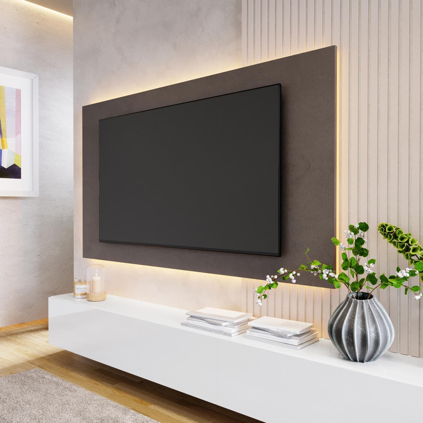 Pannello porta tv 180x100h cm bronzo con foro passacavi - Clary