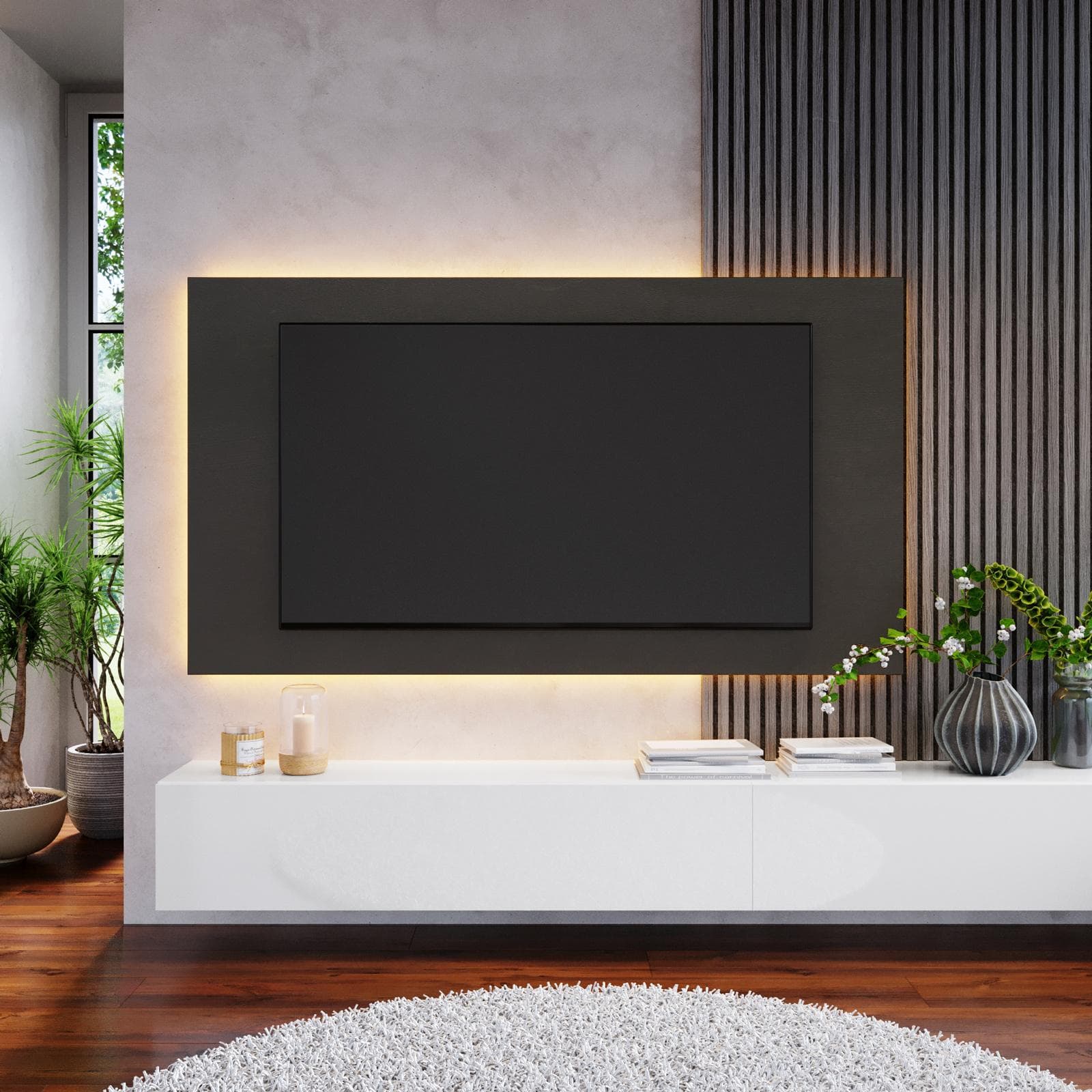 Pannello porta tv 180x100h cm lava con foro passacavi - Clary