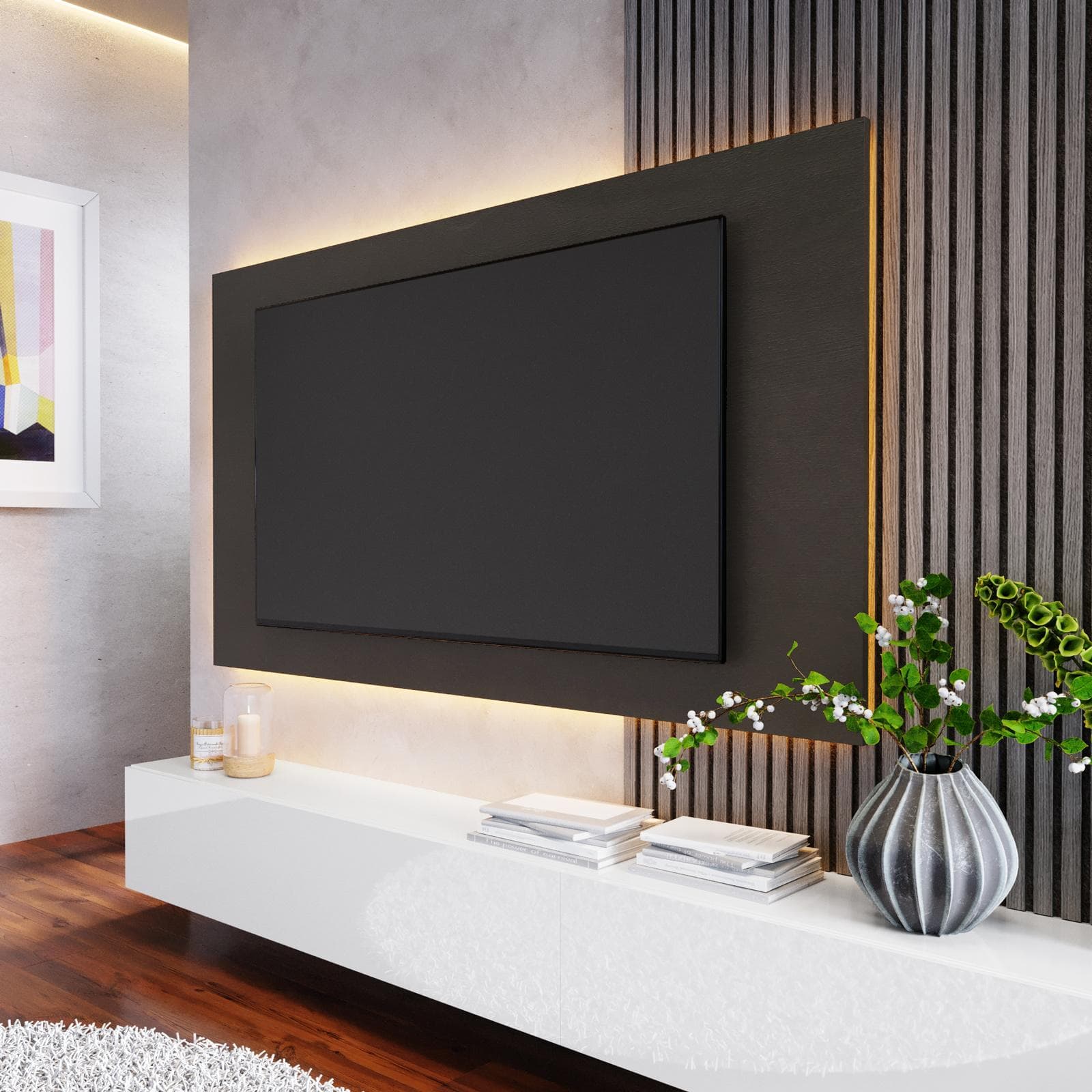 Pannello porta tv 180x100h cm lava con foro passacavi - Clary