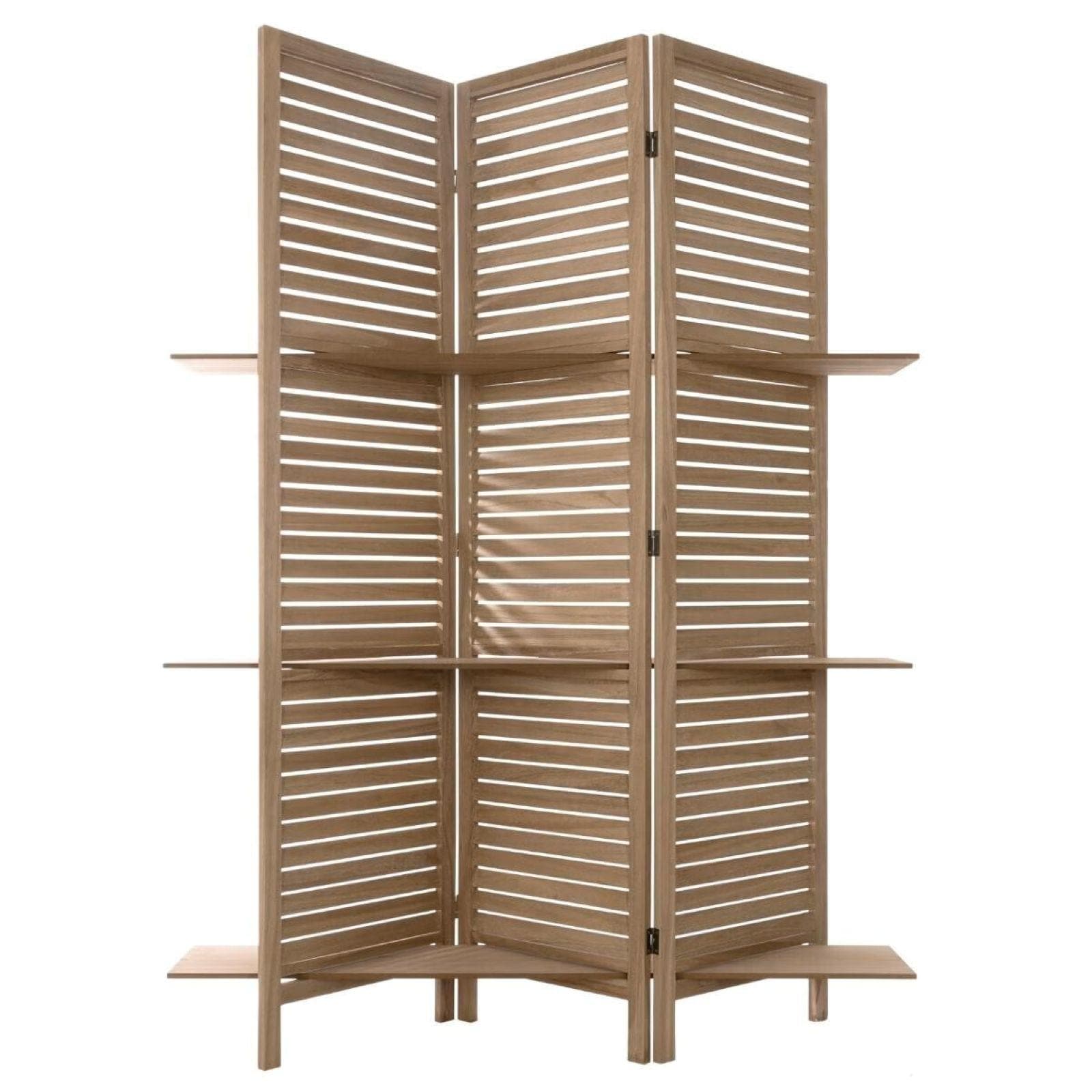 Paravento espositore 120x170h cm in legno naturale con ripiani - Taji