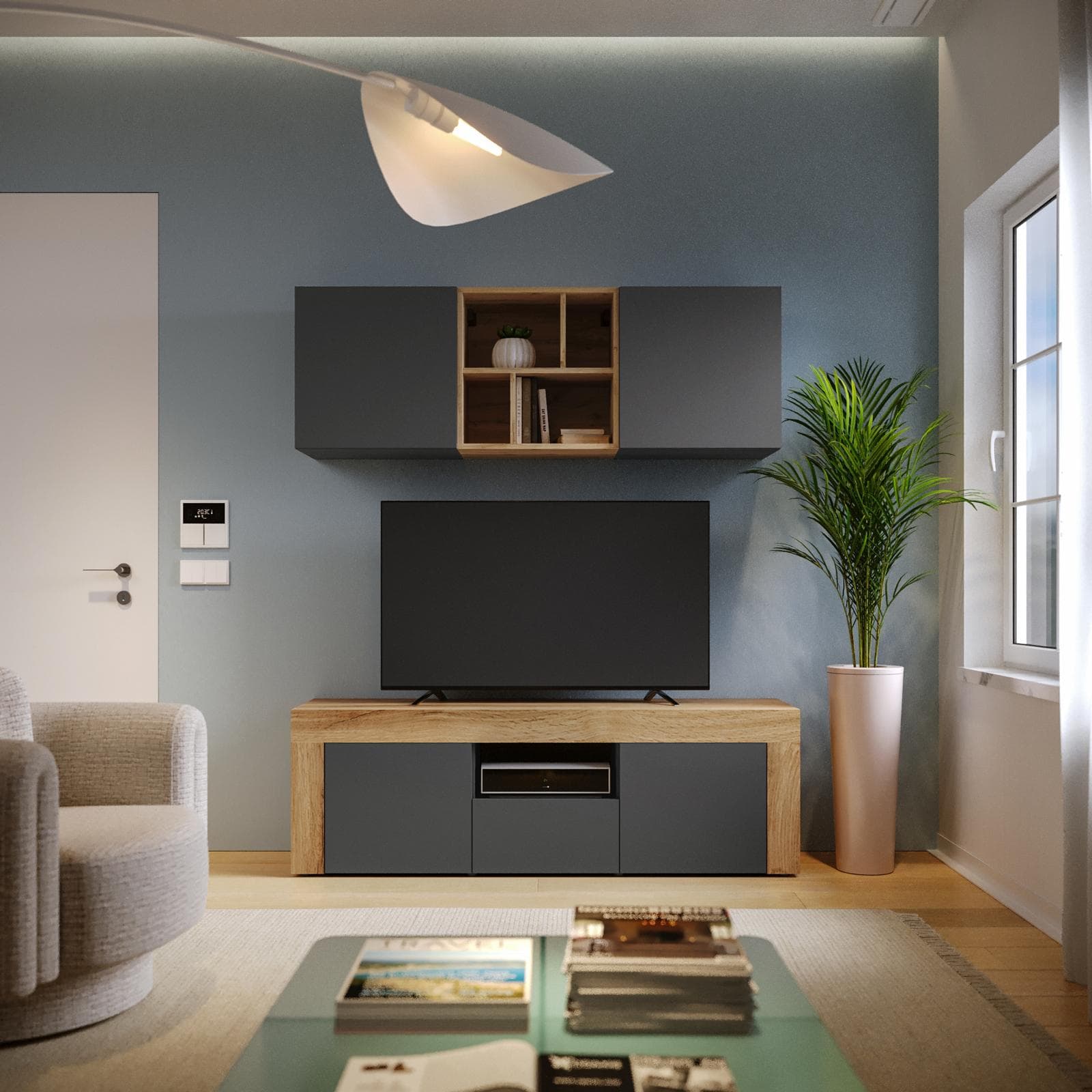 Parete attrezzata 155x40 cm antracite e rovere wotan - Kayros