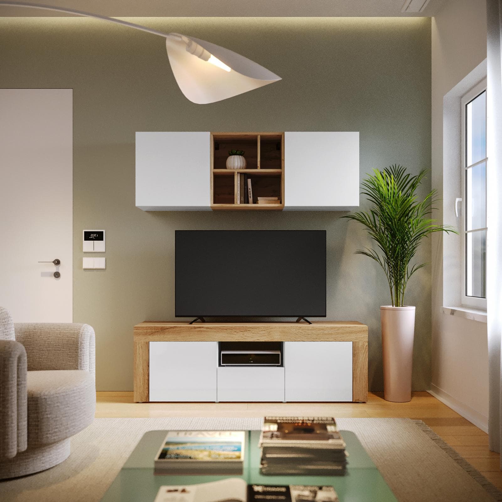 Parete attrezzata 155x40 cm bianco e rovere wotan - Kayros