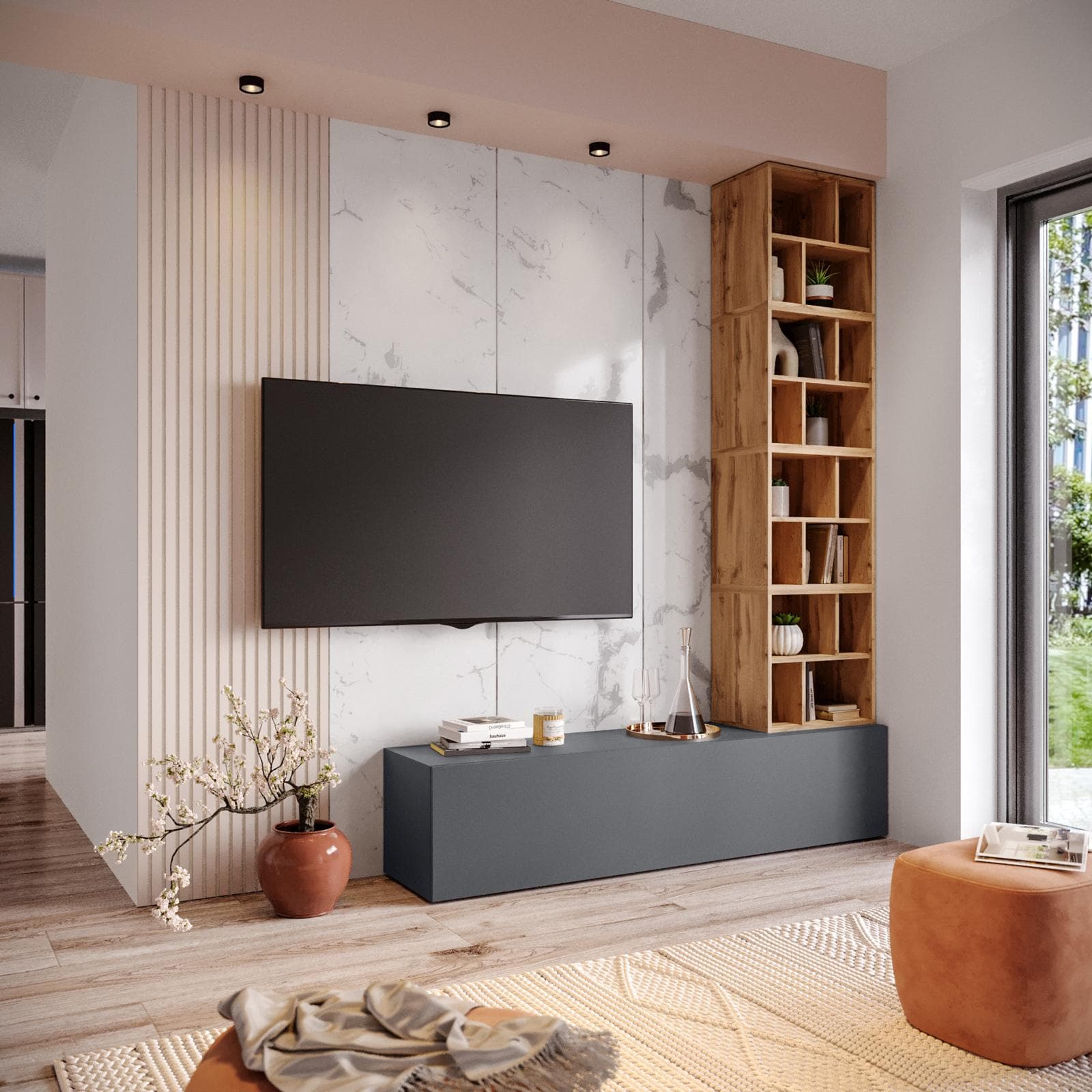 Parete attrezzata 180 cm antracite e rovere wotan - Kayros