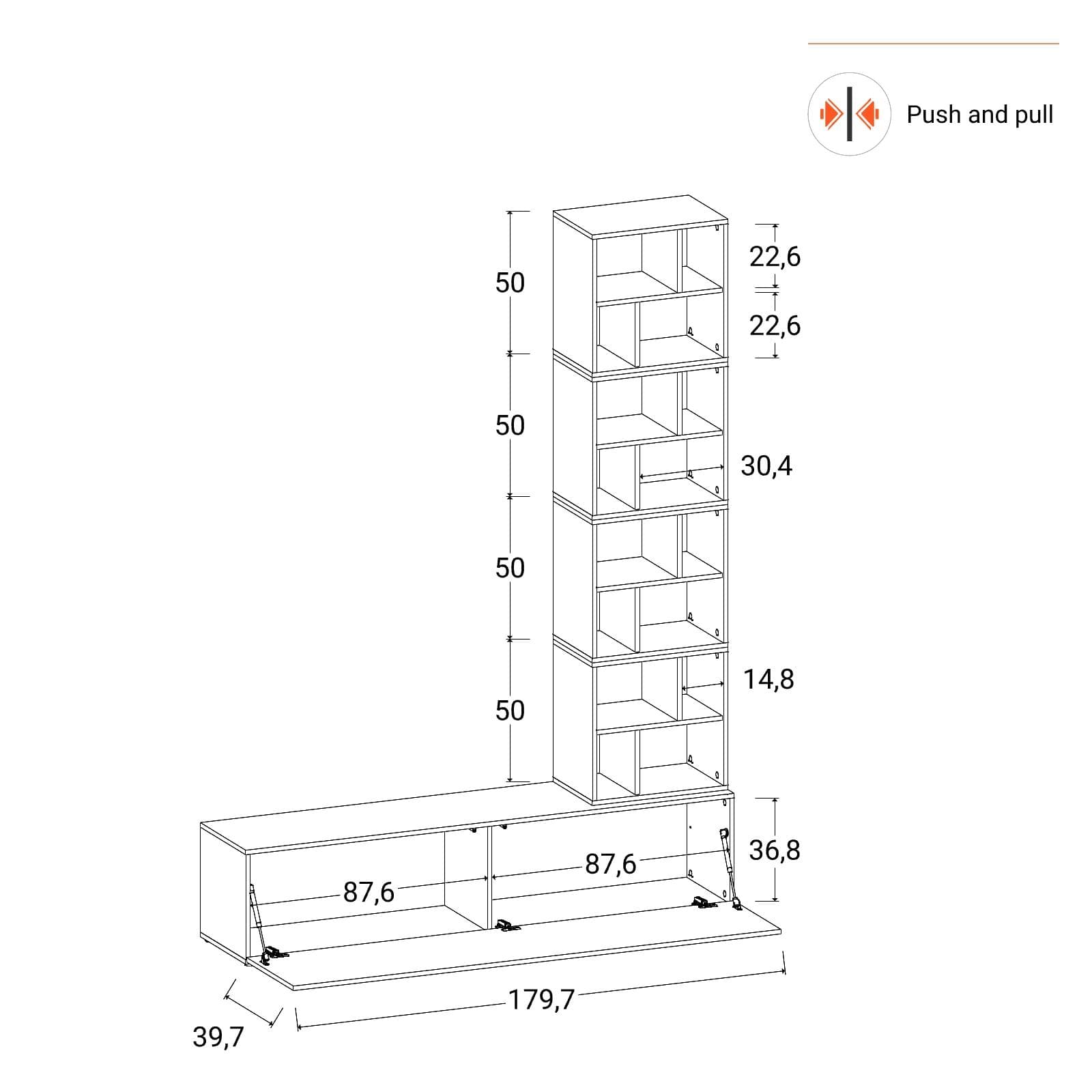 Parete attrezzata 180 cm antracite e rovere wotan - Kayros