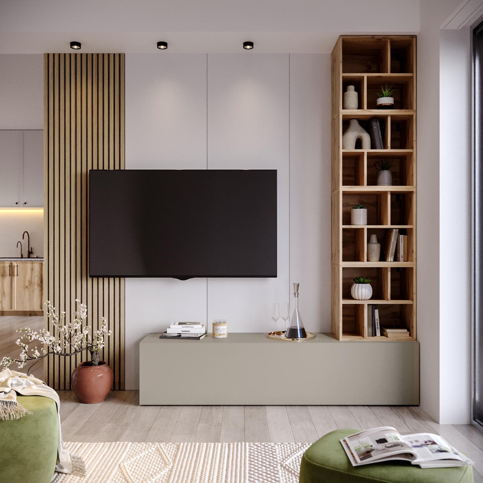Parete attrezzata 180 cm tortora e rovere wotan - Kayros