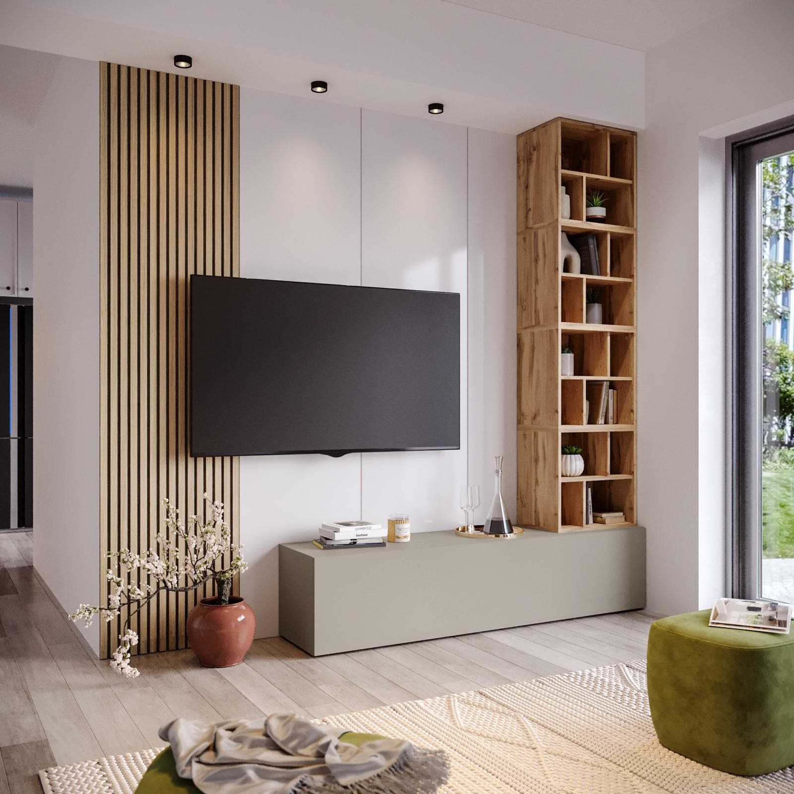 Parete attrezzata 180 cm tortora e rovere wotan - Kayros