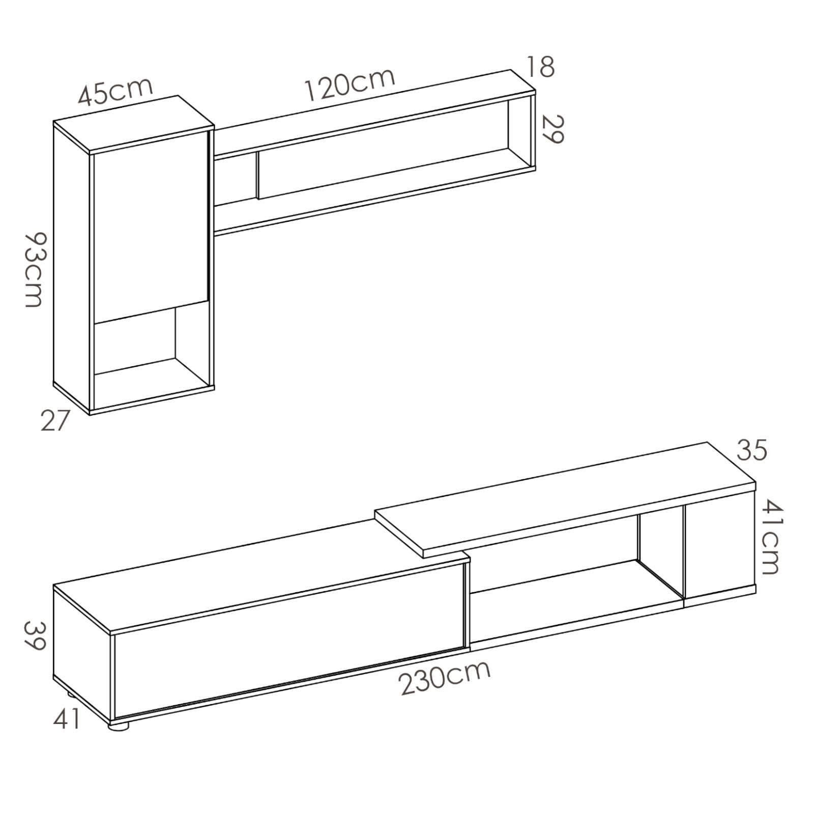 Parete attrezzata 180-230 cm in legno bianco lucido e naturale - Macy