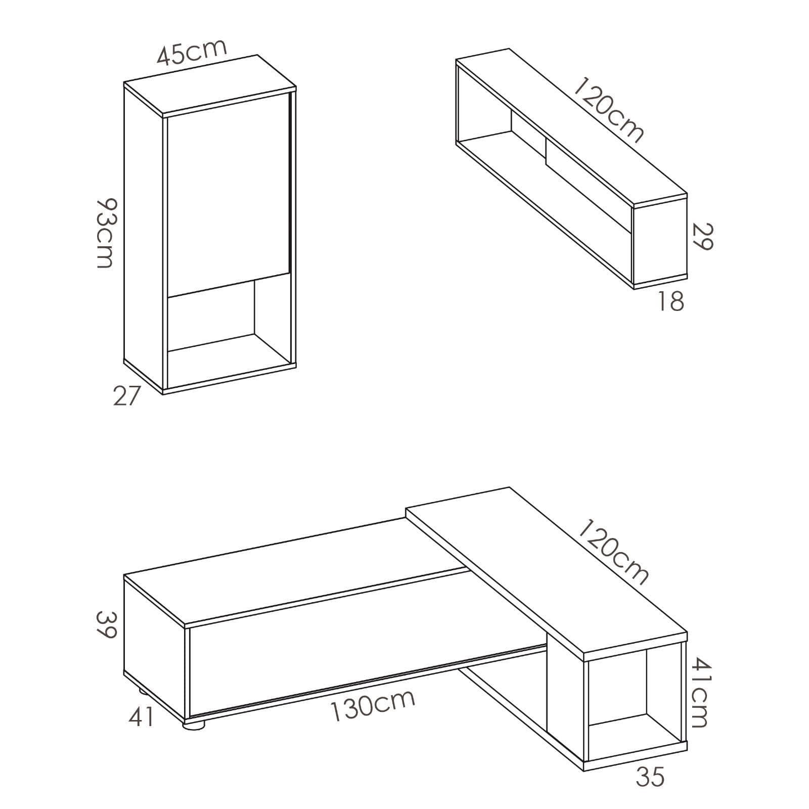 Parete attrezzata 180-230 cm in legno bianco lucido e naturale - Macy