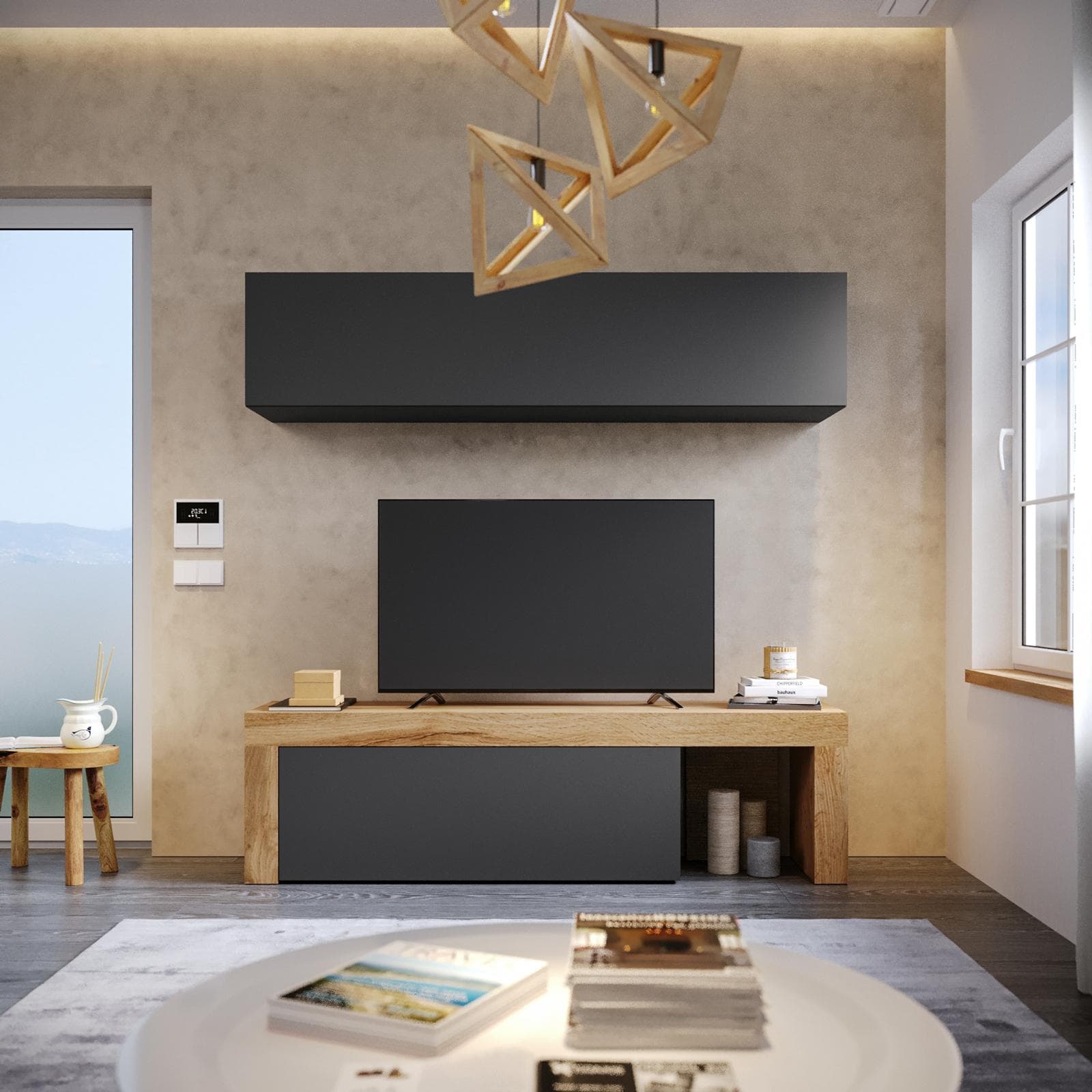 Parete attrezzata 180x40 cm antracite e rovere wotan - Kayros