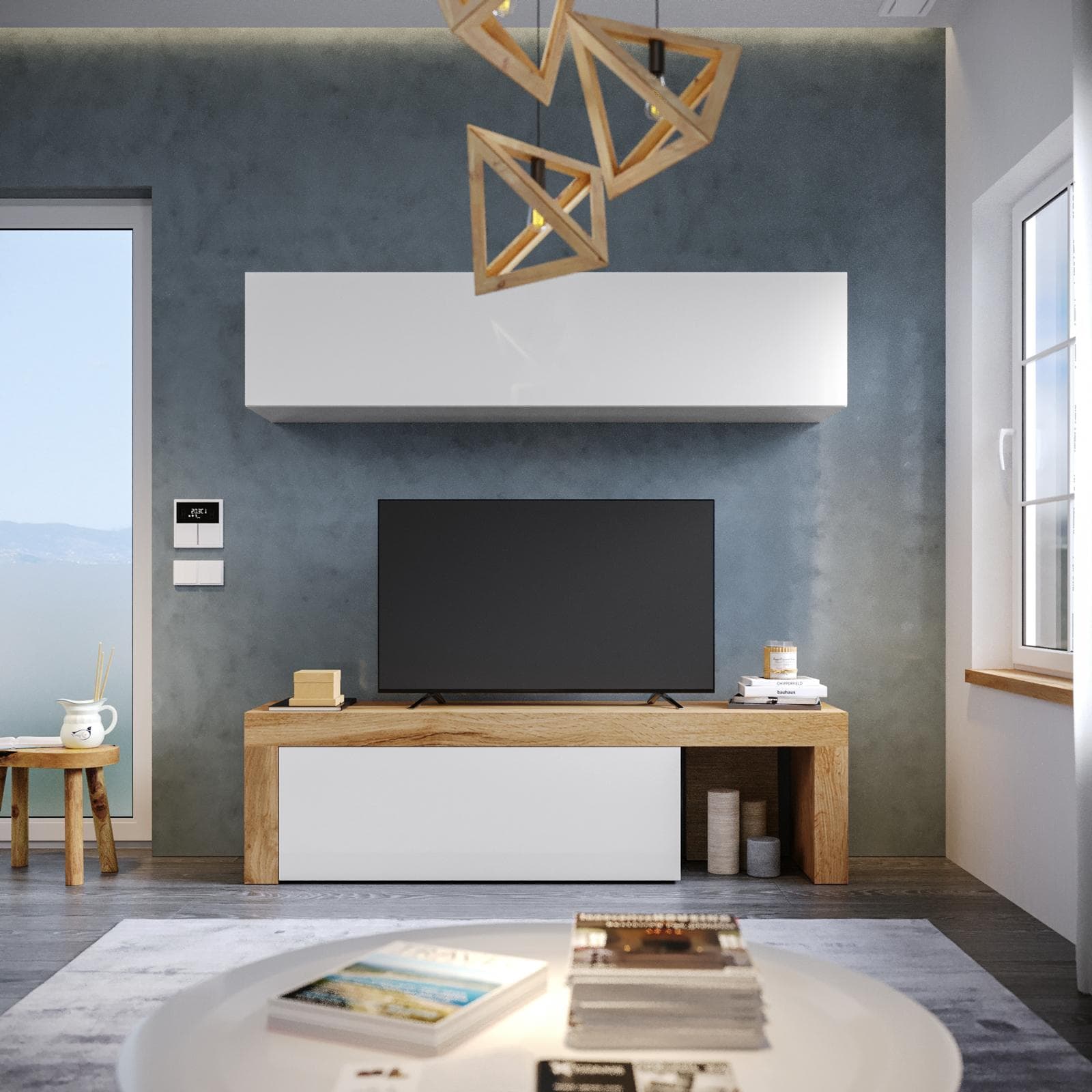 Parete attrezzata 180x40 cm bianco e rovere wotan - Kayros