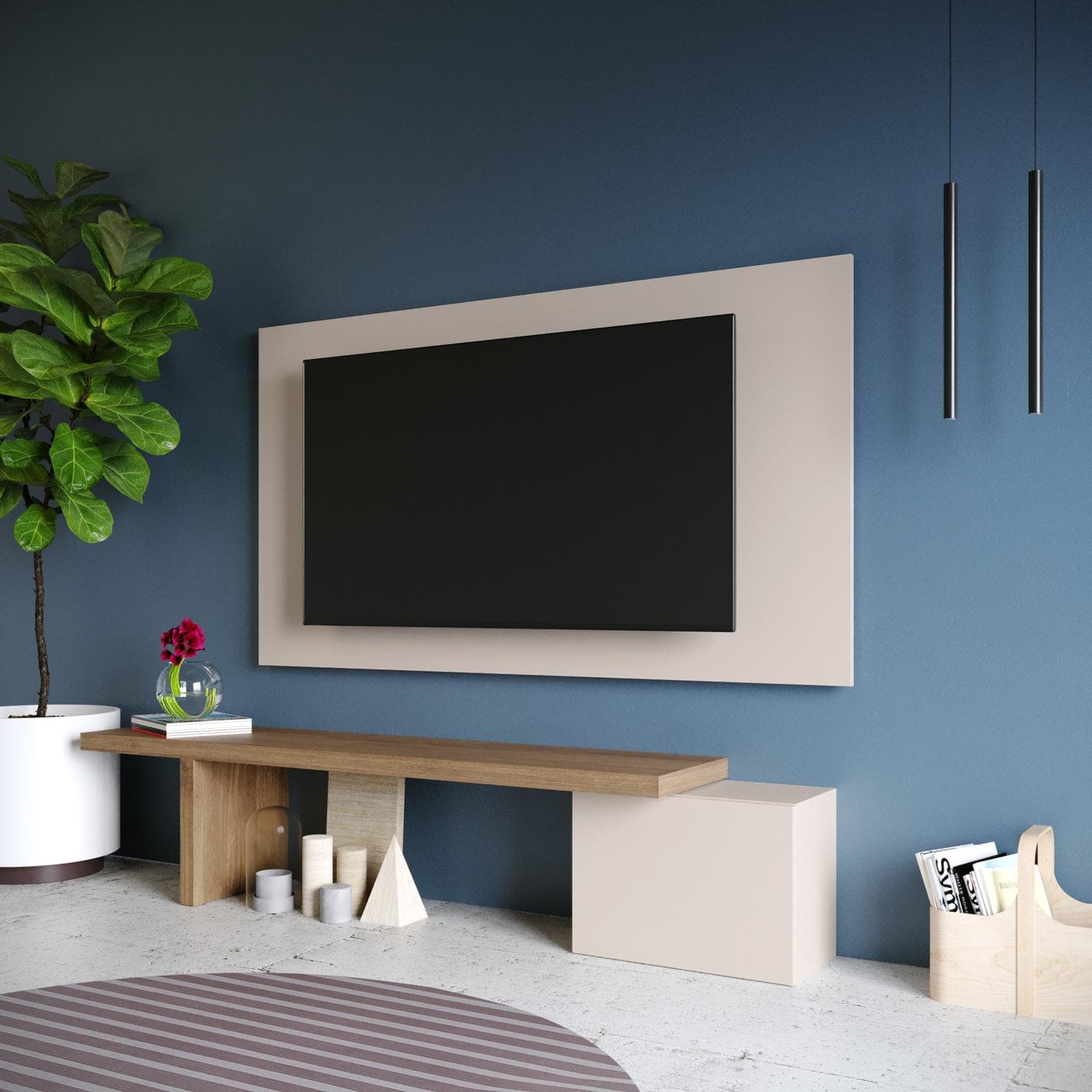 Parete attrezzata 184-230x44h cm mercure e cashmere con pannello porta tv - Clary