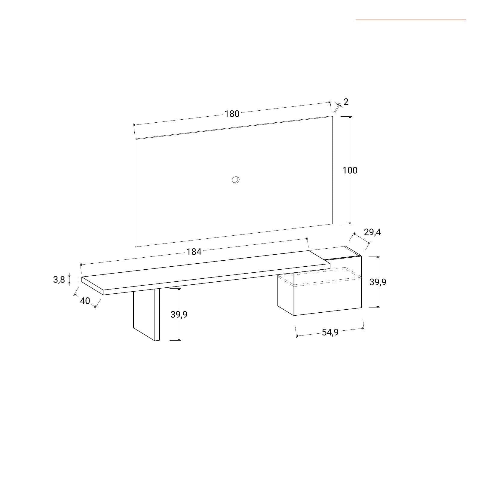 Parete attrezzata 184-230x44h cm mercure e cashmere con pannello porta tv - Clary