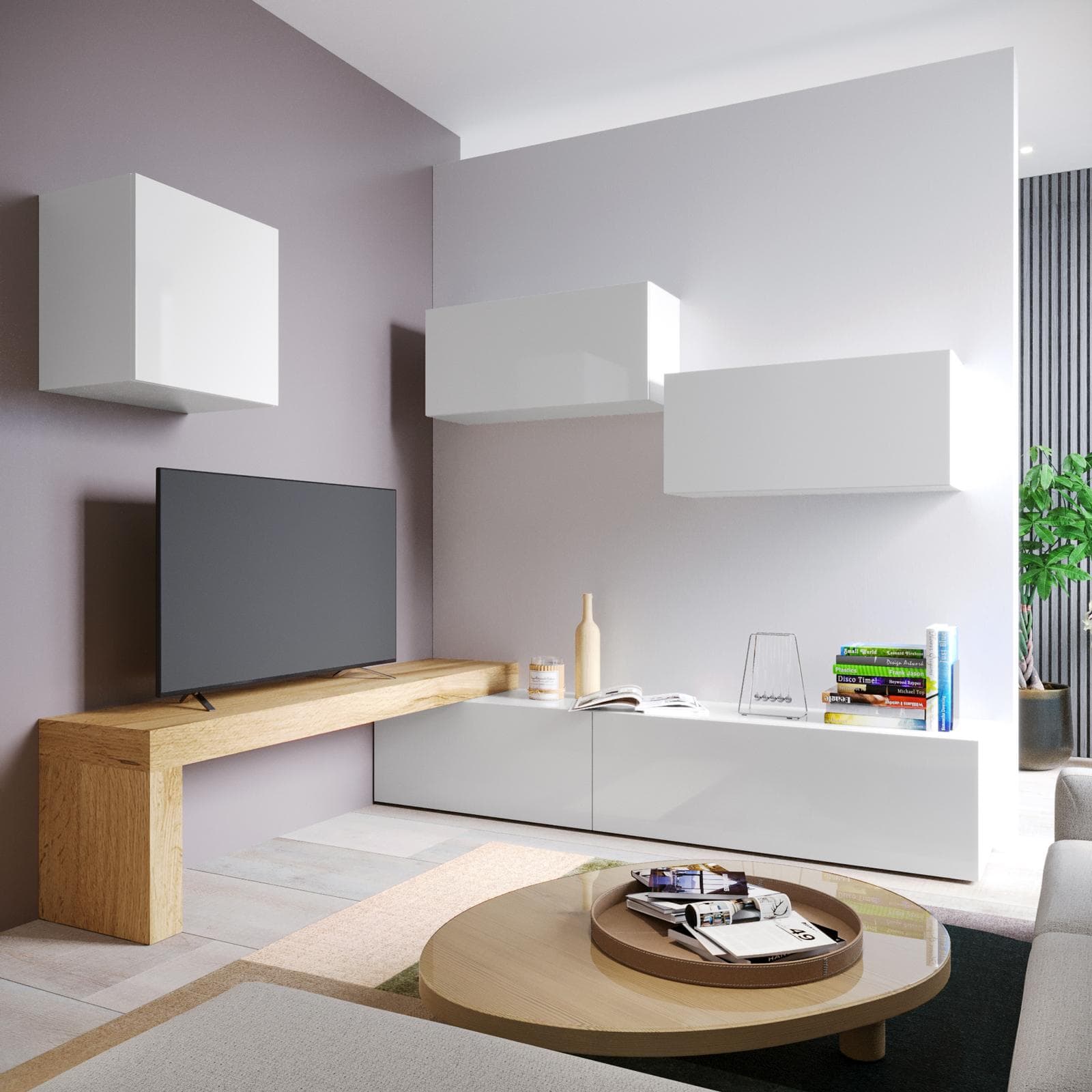 Parete attrezzata 200x180 cm bianco e rovere wotan - Kayros