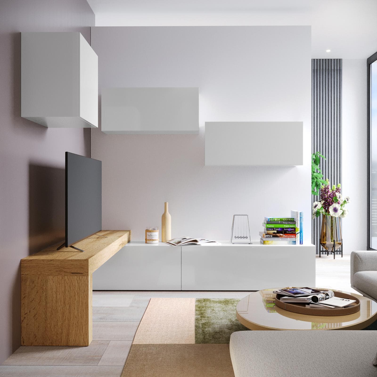 Parete attrezzata 200x180 cm bianco e rovere wotan - Kayros