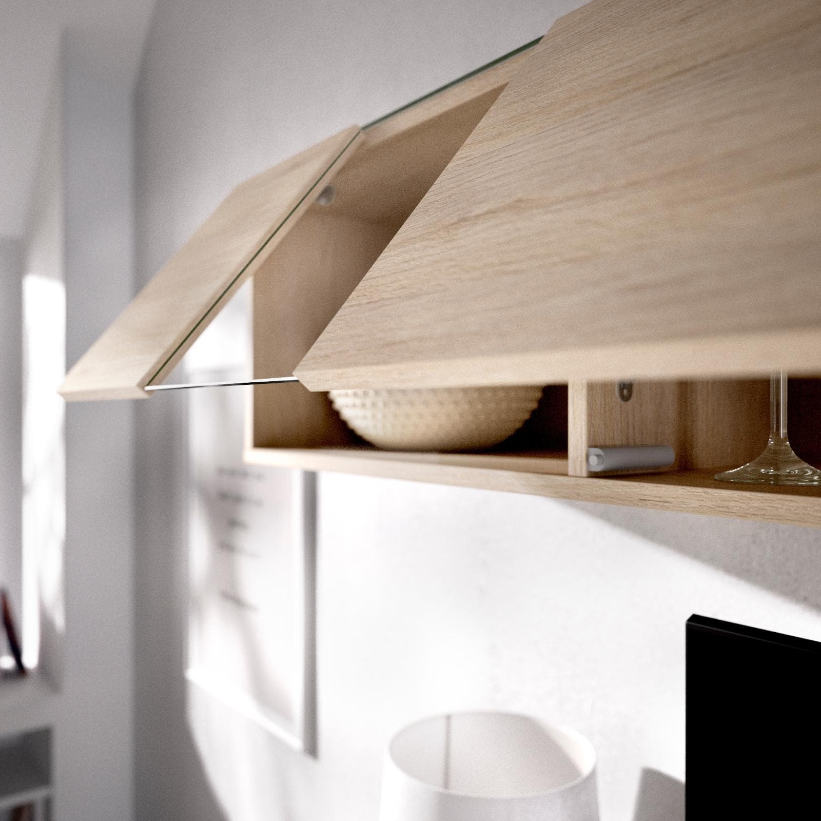 Parete attrezzata 201x180 h cm in legno bianco lucido e naturale - Dune