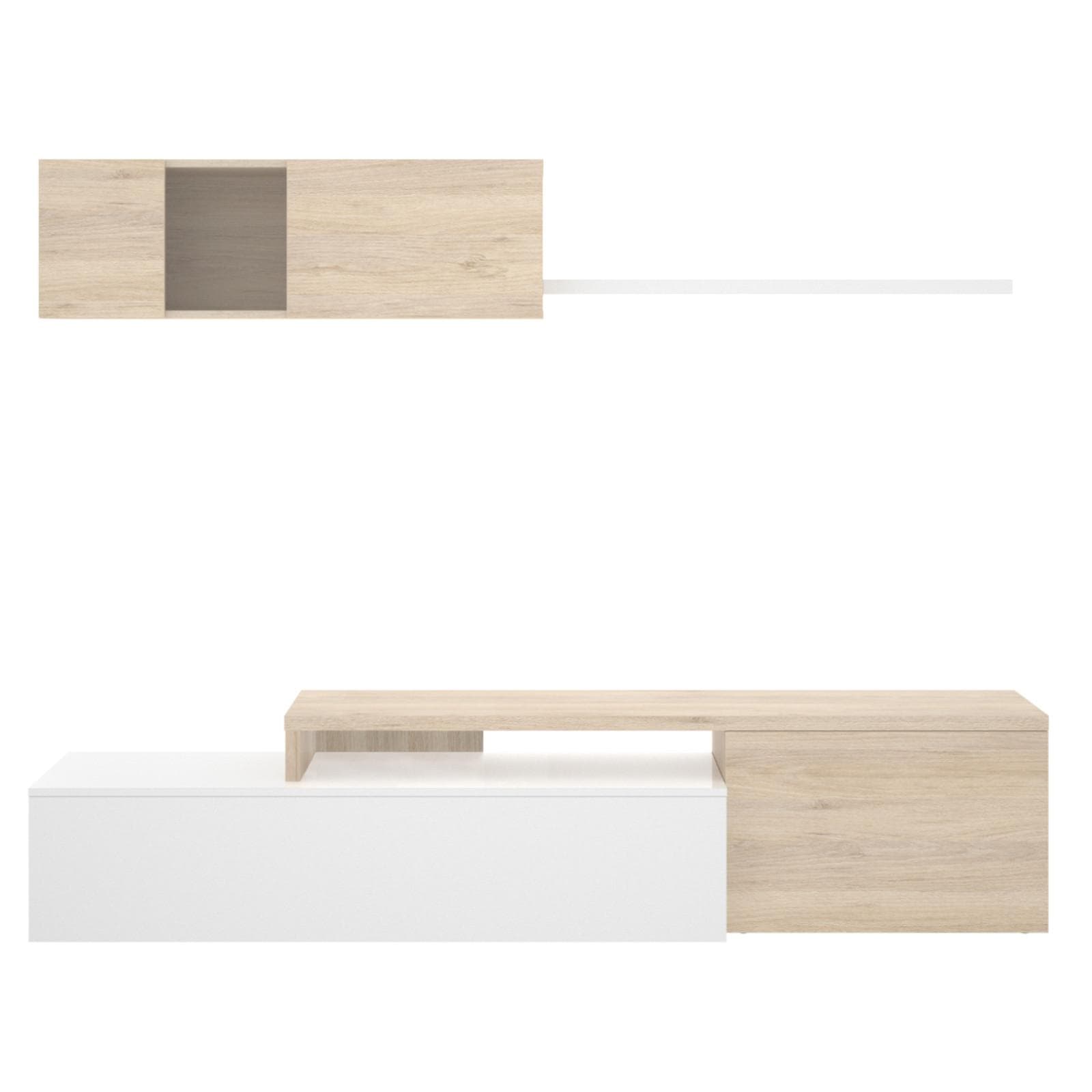 Parete attrezzata 201x180 h cm in legno bianco lucido e naturale - Dune