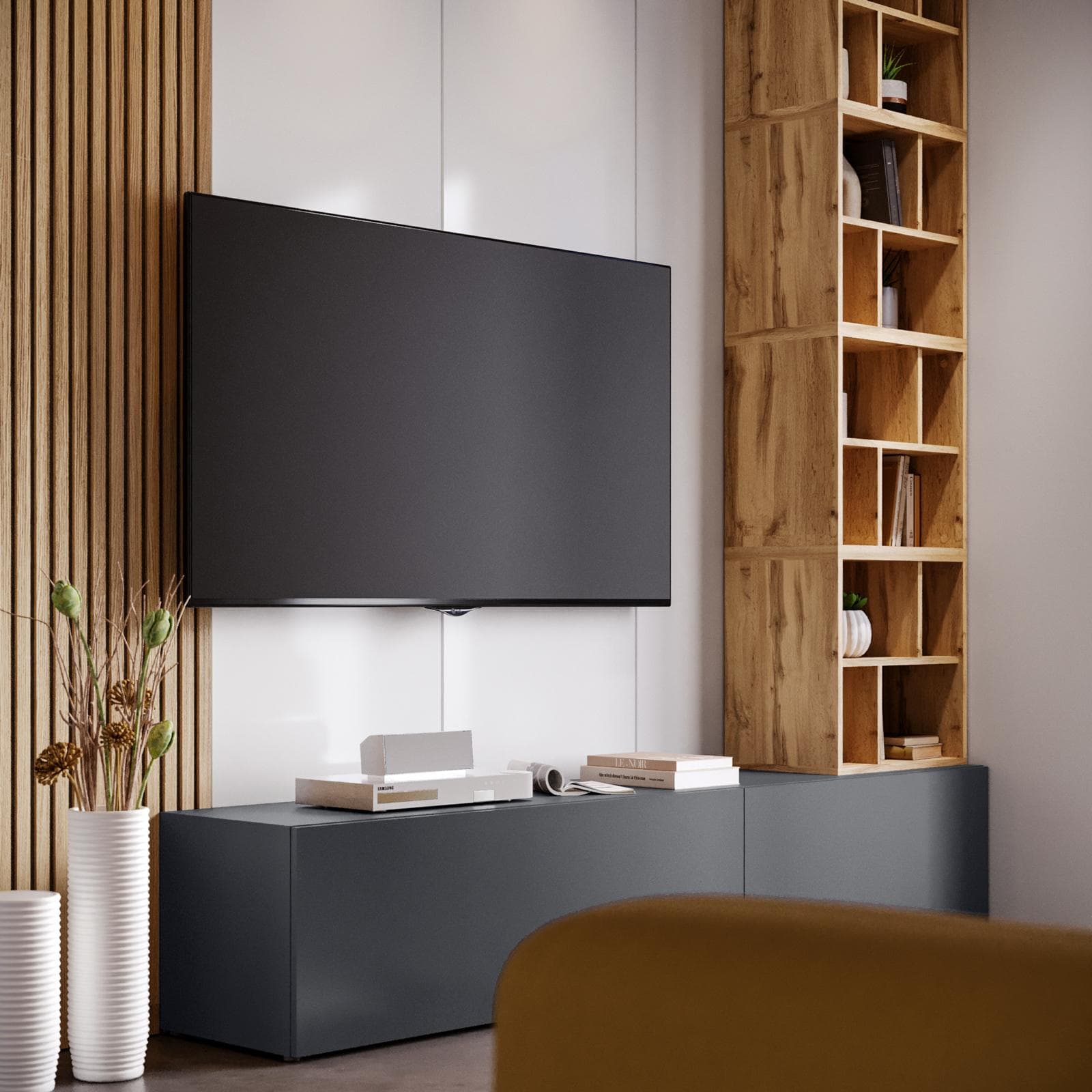 Parete attrezzata 210 cm antracite e rovere wotan - Kayros