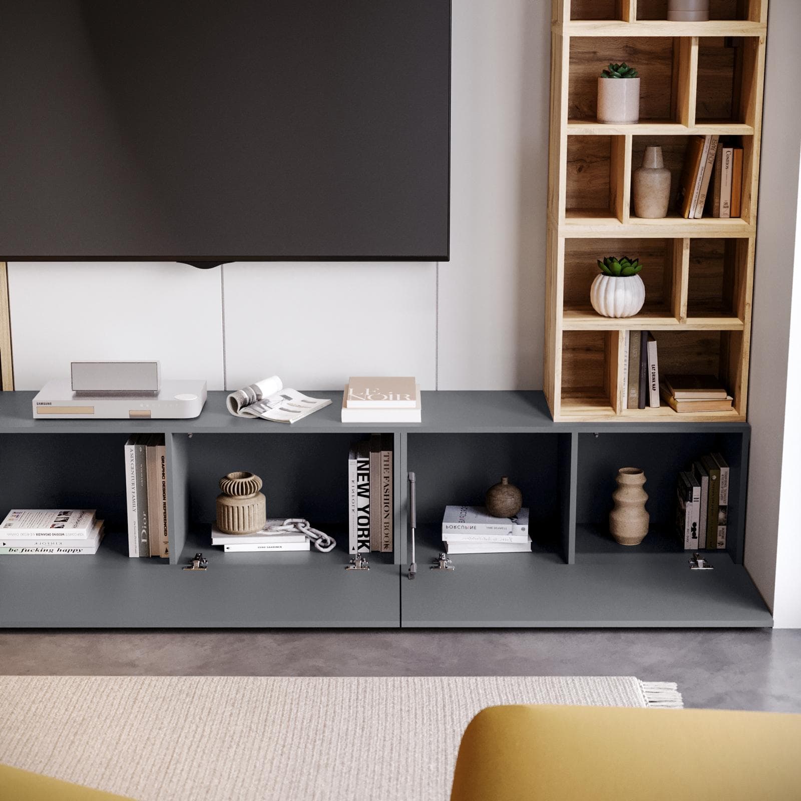 Parete attrezzata 210 cm antracite e rovere wotan - Kayros