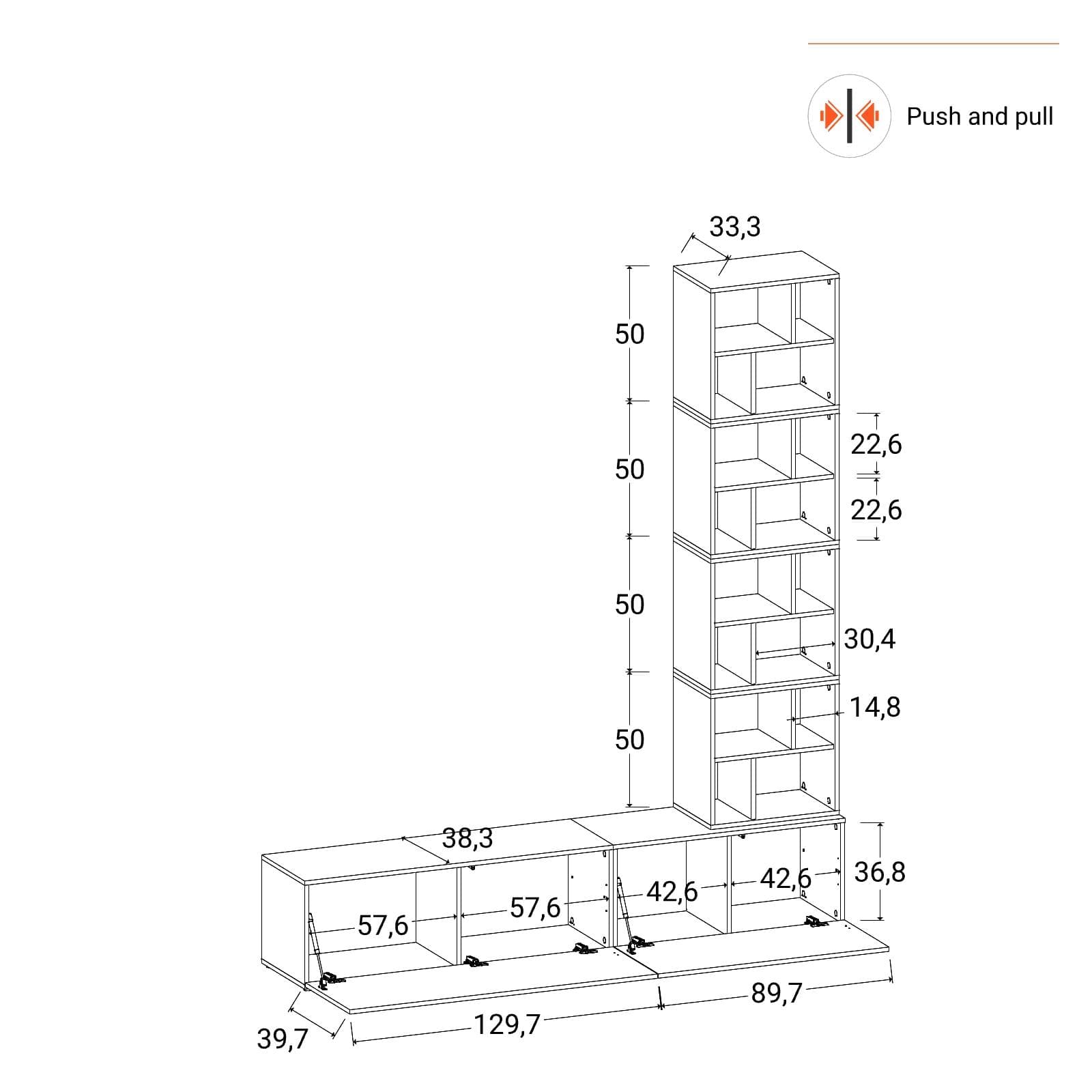 Parete attrezzata 210 cm antracite e rovere wotan - Kayros