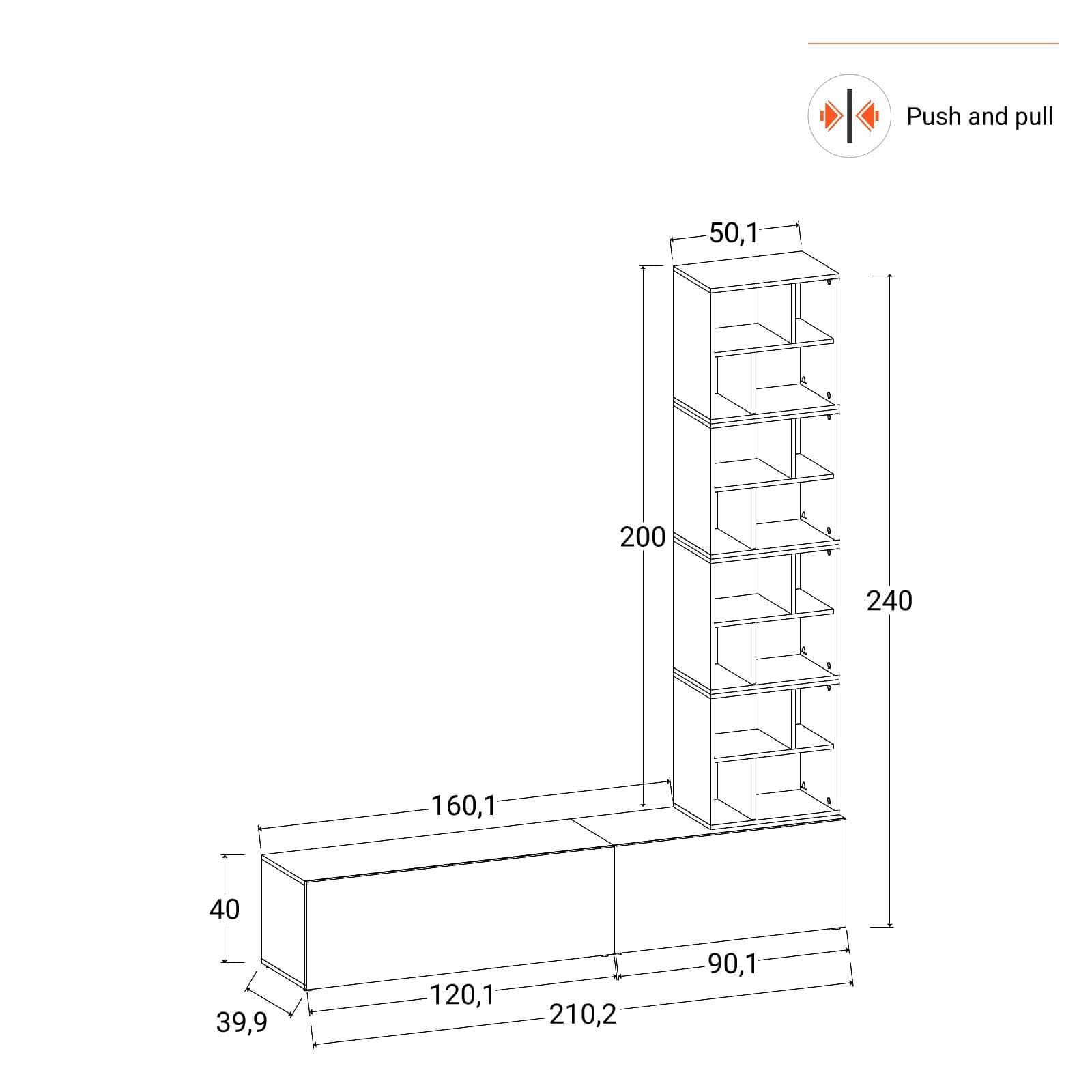 Parete attrezzata 210 cm tortora e rovere wotan - Kayros